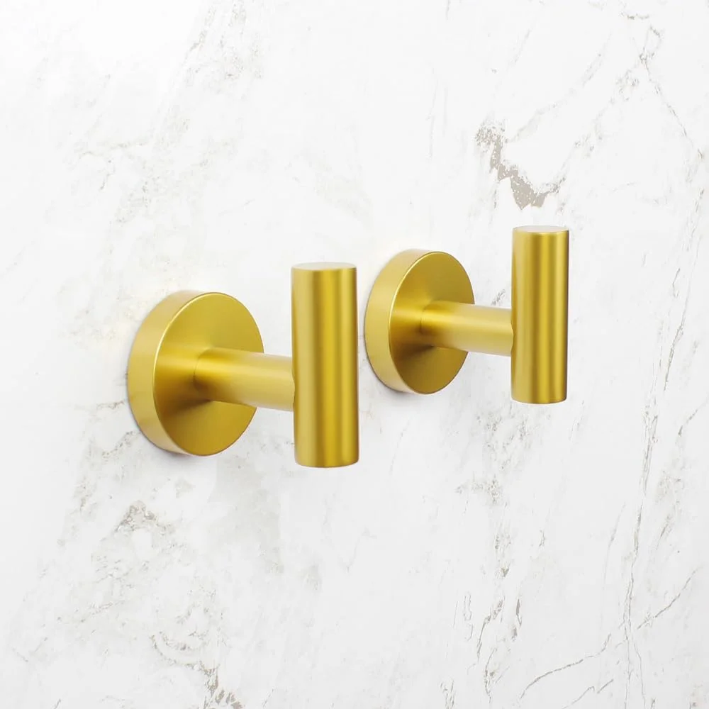 kimzcn 3-Pieces Bathroom Hardware Set Gold Stainless Steel Wall Mounted - includes Toilet Paper Holder, 2X Robe Towel Hooks kimzcn 3-Pieces Bathroom Hardware Set Gold Stainless Steel Wall Mounted - includes Toilet Paper Holder, 2X Robe Towel Hooks