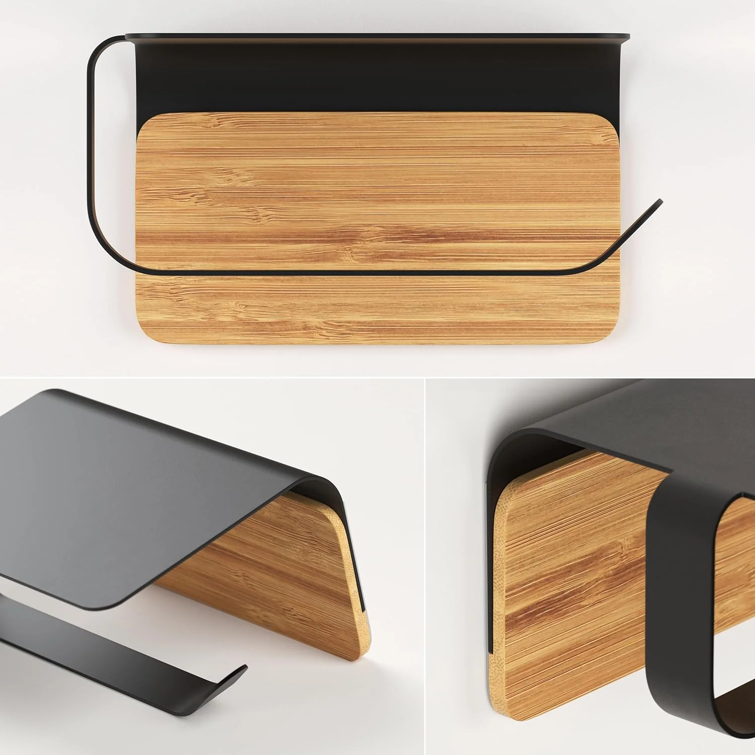 جا دستمال کاغذی توالت KAZAI.® مدل Leif با طراحی شلف، بدون نیاز به سوراخکاری (خود چسب)، ساخته شده از استیل ضد زنگ و چوب بامبو طبیعی، جا دستمال کاغذی / نگهدارنده رول برای حمام، مشکی مات جا دستمال کاغذی توالت KAZAI.® مدل Leif با طراحی شلف، بدون نیاز به سوراخکاری (خود چسب)، ساخته شده از استیل ضد زنگ و چوب بامبو طبیعی، جا دستمال کاغذی / نگهدارنده رول برای حمام، مشکی مات