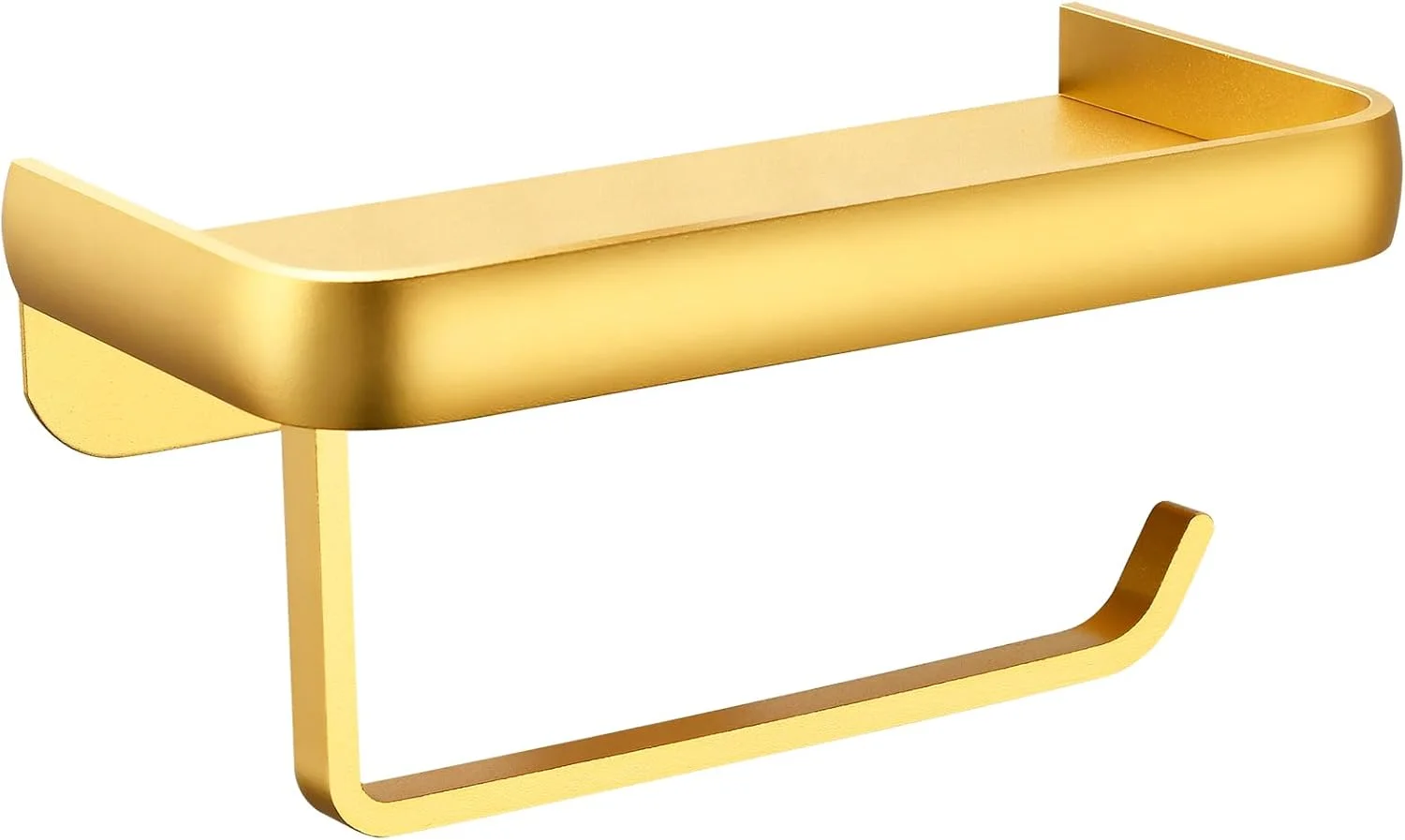 نگهدارنده دستمال توالت Katezon با قفسه تلفن، نصب دیواری چسبی یا پیچی، ضد زنگ و چند منظوره، پخش کننده نگهدارنده دستمال کاغذی تمام فلزی حمام (طلایی)