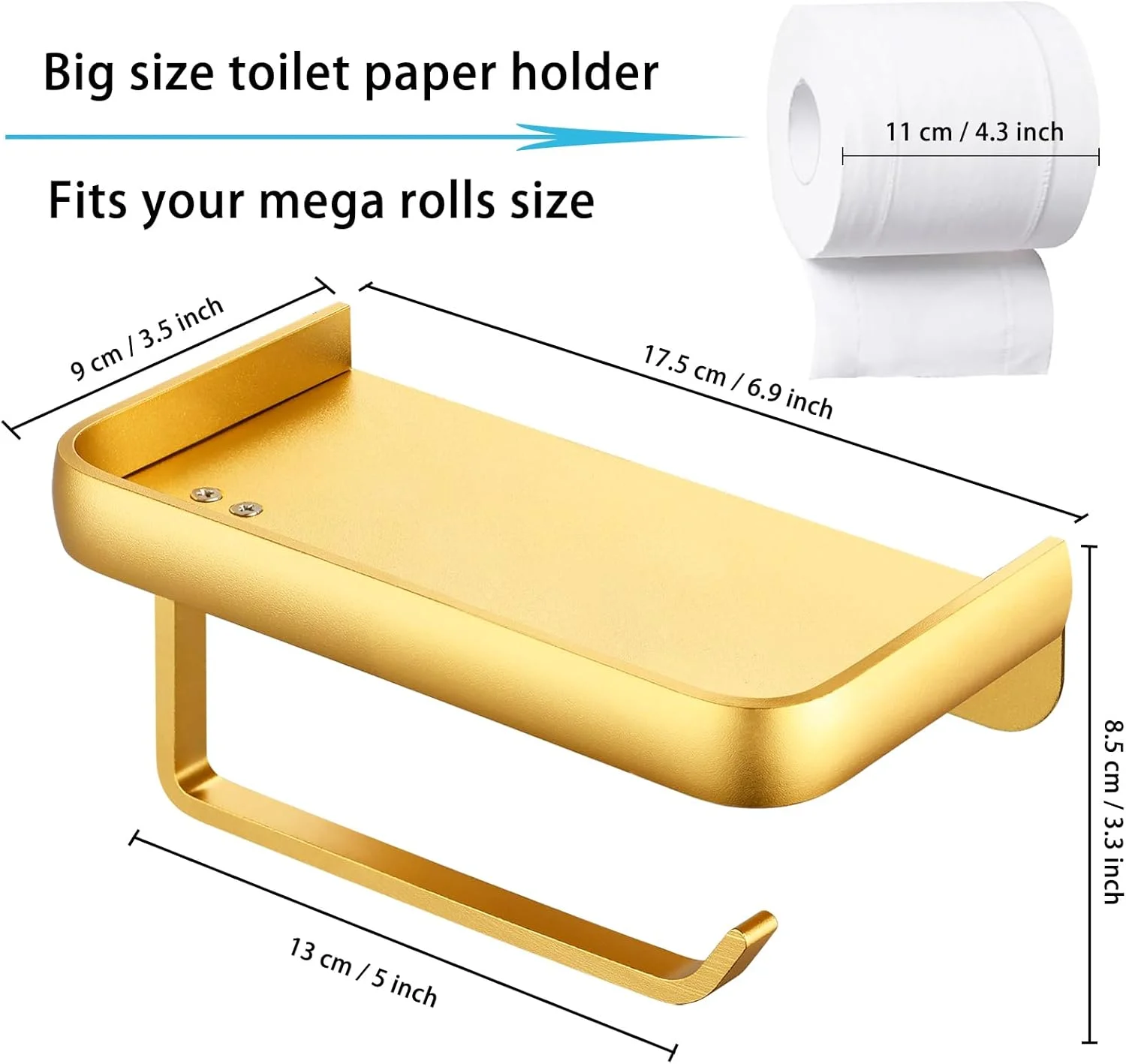 نگهدارنده دستمال توالت Katezon با قفسه تلفن، نصب دیواری چسبی یا پیچی، ضد زنگ و چند منظوره، پخش کننده نگهدارنده دستمال کاغذی تمام فلزی حمام (طلایی)
