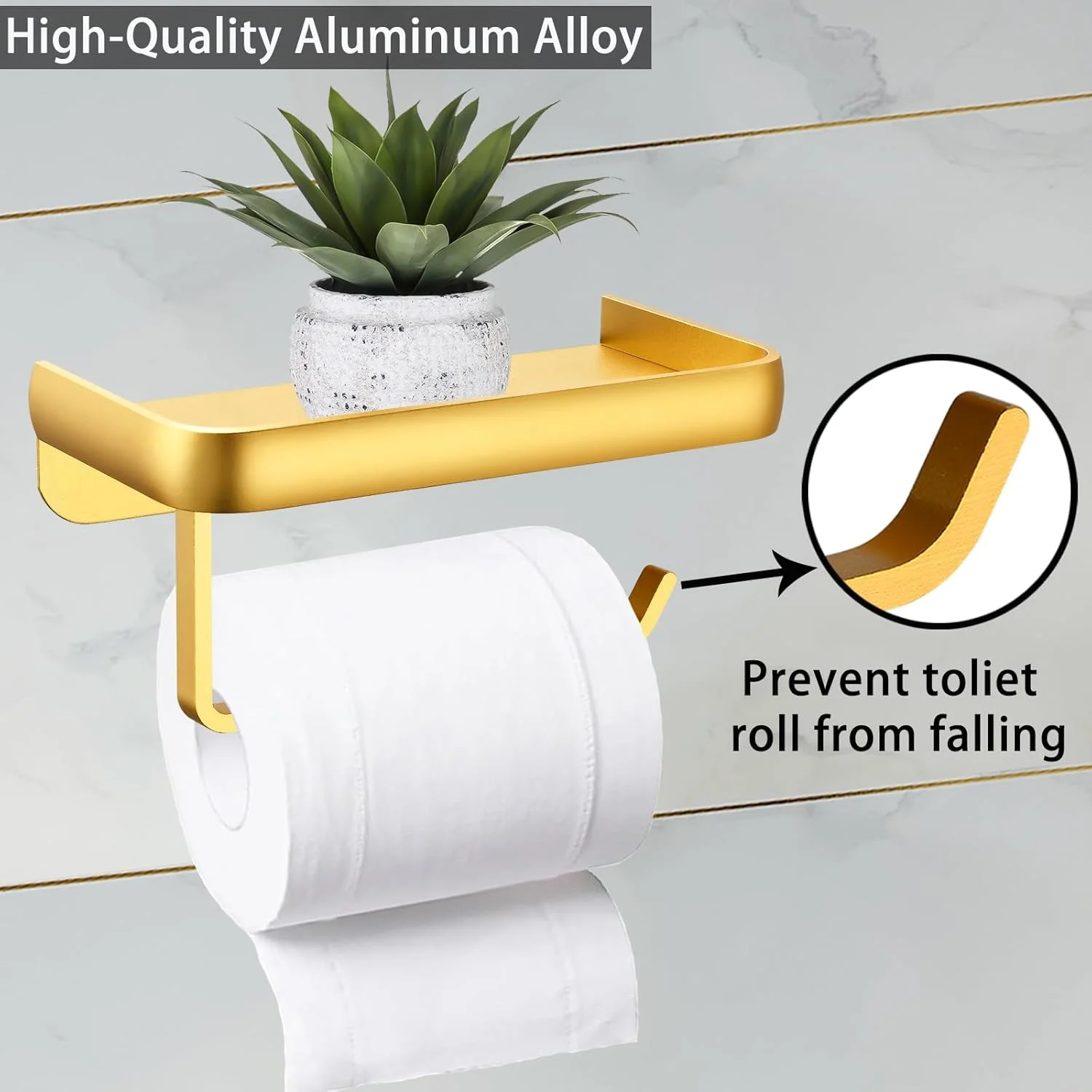نگهدارنده دستمال توالت Katezon با قفسه تلفن، نصب دیواری چسبی یا پیچی، ضد زنگ و چند منظوره، پخش کننده نگهدارنده دستمال کاغذی تمام فلزی حمام (طلایی)