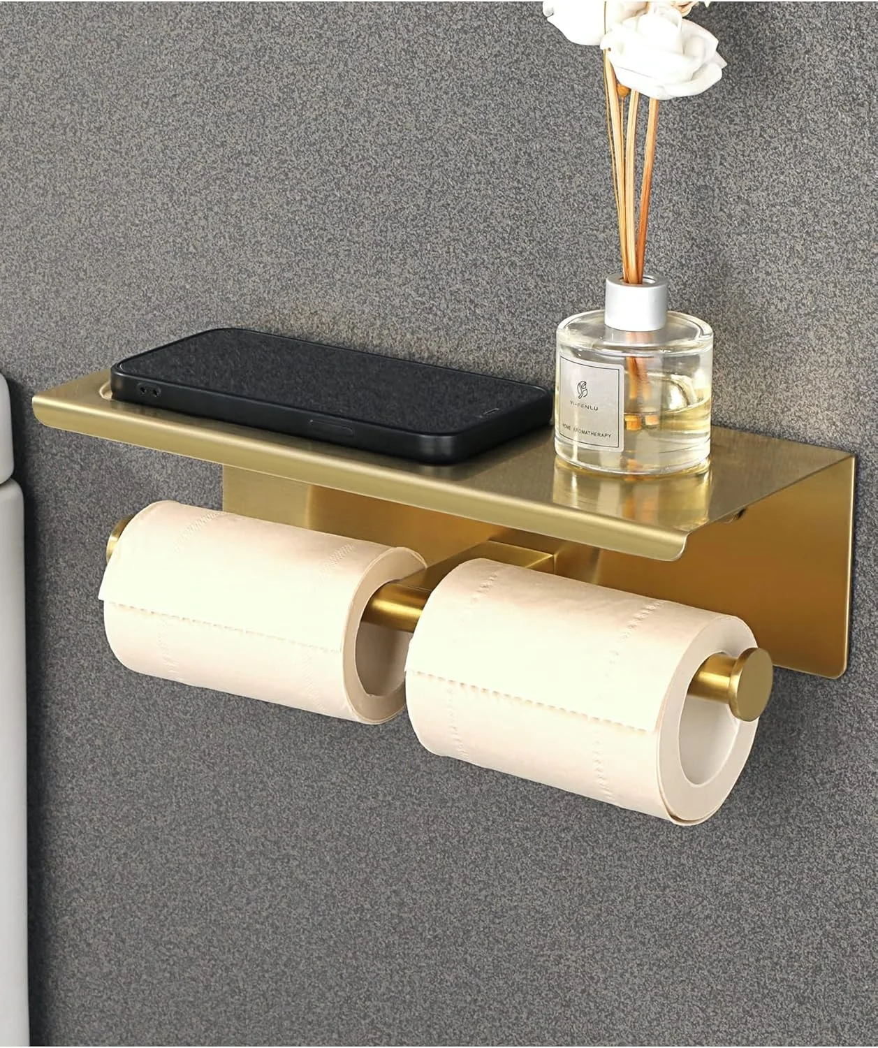 جا دستمال کاغذی توالت دوقلو شیک KASTWAVE با رنگ طلایی مات، ساخته شده از استیل ضد زنگ بادوام SUS304، نصب آسان با چسب یا نصب دیواری برای نگهداری لوازم حمام