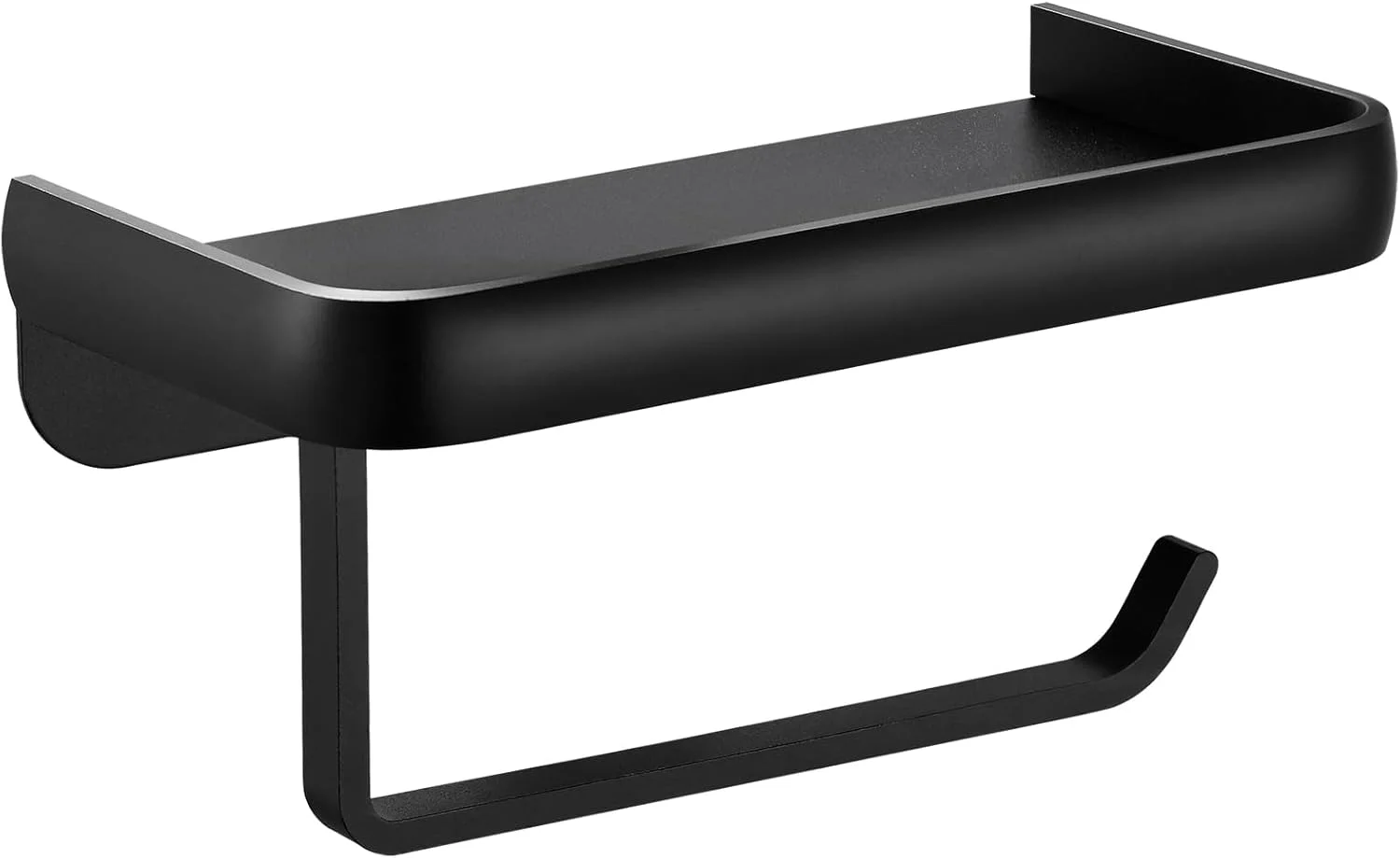 نگهدارنده دستمال توالت Katezon با قفسه تلفن، نصب دیواری چسبی یا پیچی، پخش کننده ذخیره سازی آلومینیومی ضد زنگ و چند منظوره حمام (مشکی)