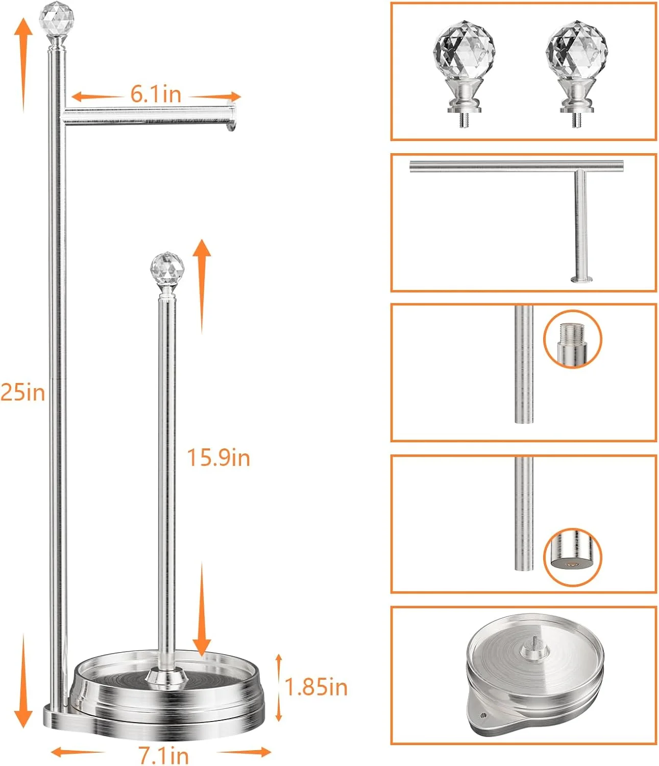 نگهدارنده رول دستمال توالت KASUNTO برای حمام، پایه نگهدارنده رول دستمال توالت فلزی سنگین وزن با توپ کریستالی، استند رول دستمال توالت برای لوازم جانبی حمام نگهدارنده رول دستمال توالت KASUNTO برای حمام، پایه نگهدارنده رول دستمال توالت فلزی سنگین وزن با توپ کریستالی، استند رول دستمال توالت برای لوازم جانبی حمام
