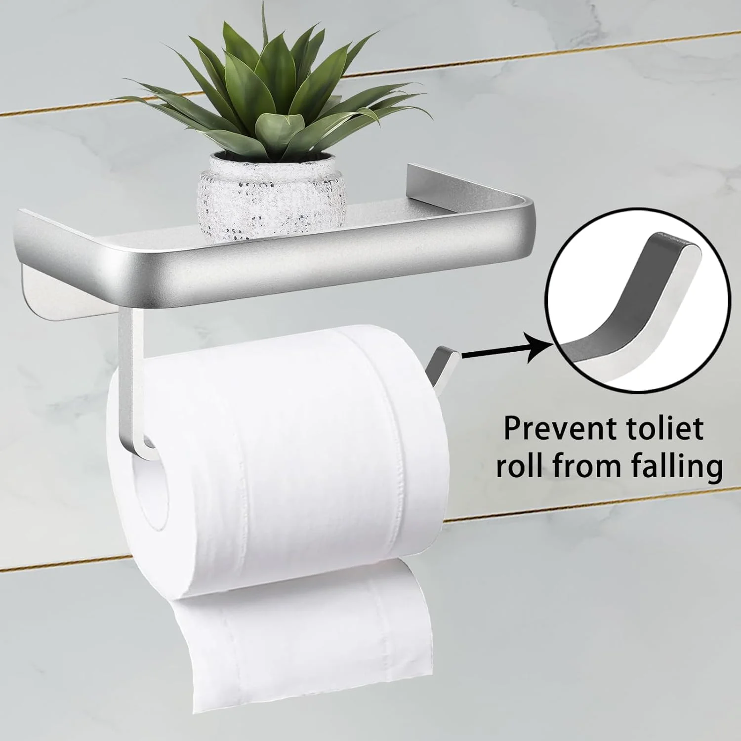 جا دستمال کاغذی توالت Katezon با قفسه تلفن، نصب دیواری چسبی یا پیچی، ضد زنگ و چند منظوره، پخش کننده فلزی برای نگهداری لوازم حمام (نقره ای)