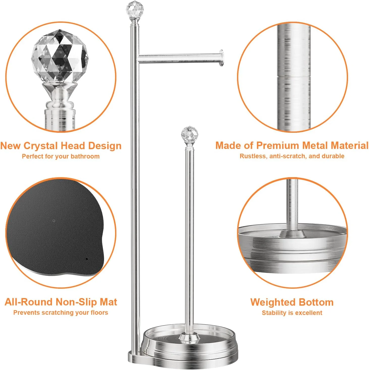 نگهدارنده رول دستمال توالت KASUNTO برای حمام، پایه نگهدارنده رول دستمال توالت فلزی سنگین وزن با توپ کریستالی، استند رول دستمال توالت برای لوازم جانبی حمام نگهدارنده رول دستمال توالت KASUNTO برای حمام، پایه نگهدارنده رول دستمال توالت فلزی سنگین وزن با توپ کریستالی، استند رول دستمال توالت برای لوازم جانبی حمام