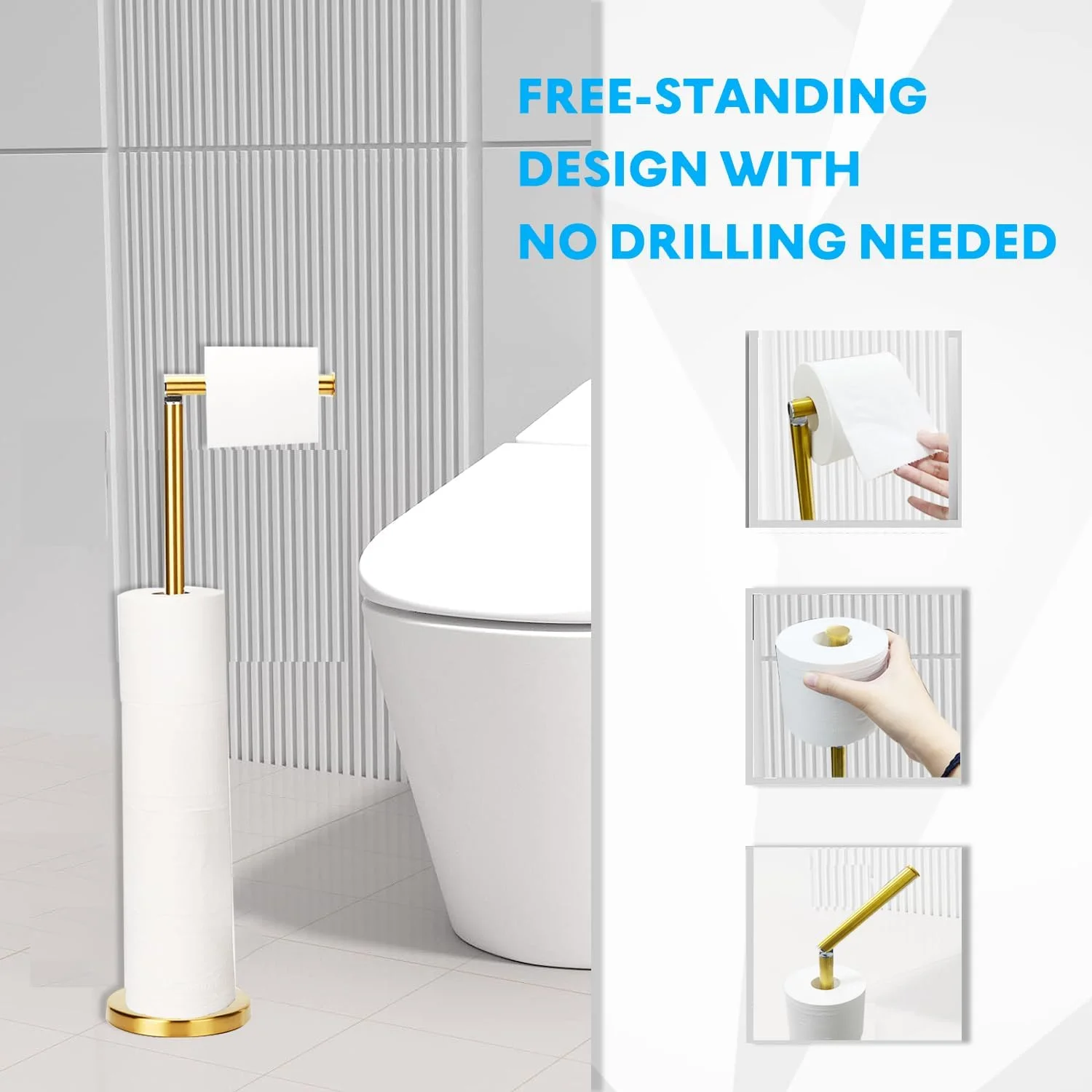 پایه نگهدارنده رول دستمال توالت Kalitro، جای نگهداری رول توالت، پایه نگهدارنده رول توالت ایستاده برای حمام (طلایی) پایه نگهدارنده رول دستمال توالت Kalitro، جای نگهداری رول توالت، پایه نگهدارنده رول توالت ایستاده برای حمام (طلایی)