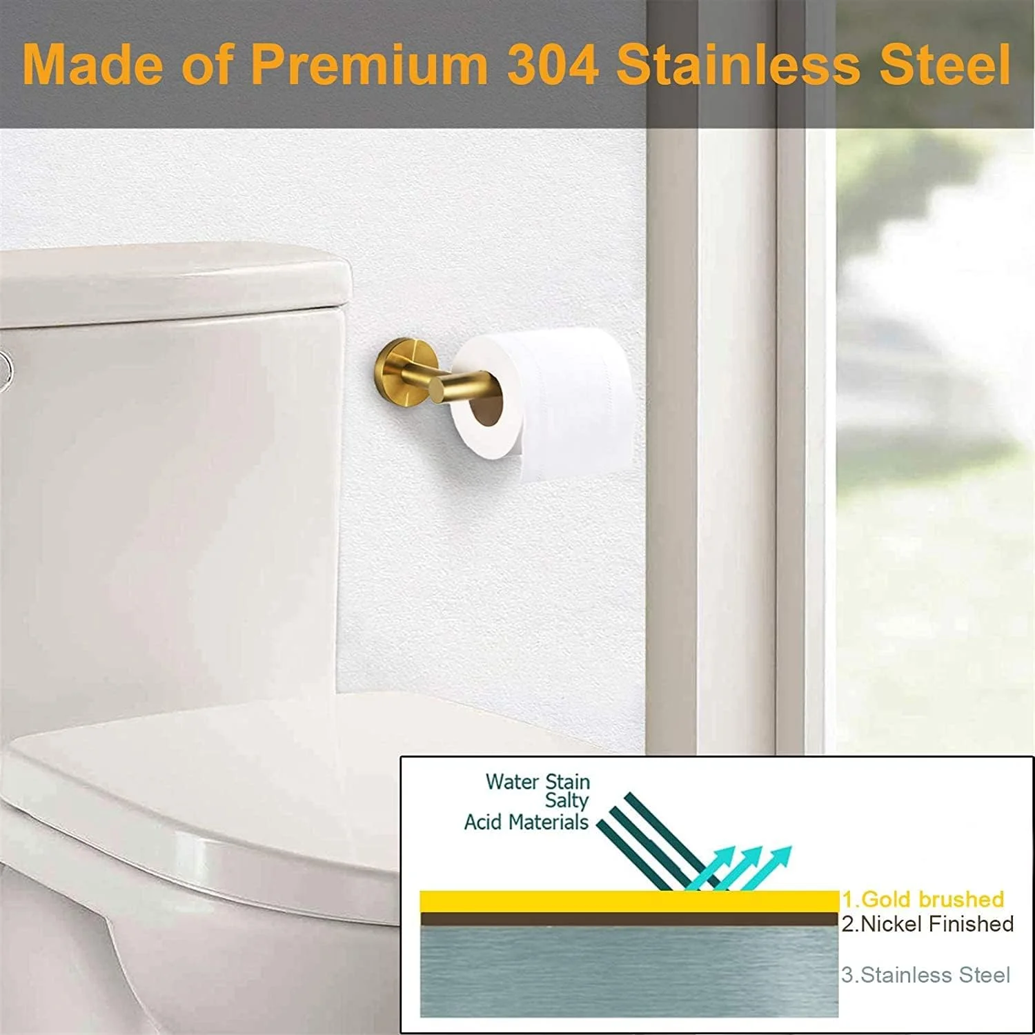 نگهدارنده دستمال توالت طلایی برس خورده KASTWAVE، مناسب حمام، نصب دیواری، استیل ضد زنگ بادوام SUS304، سبک مدرن، مناسب آشپزخانه هتل