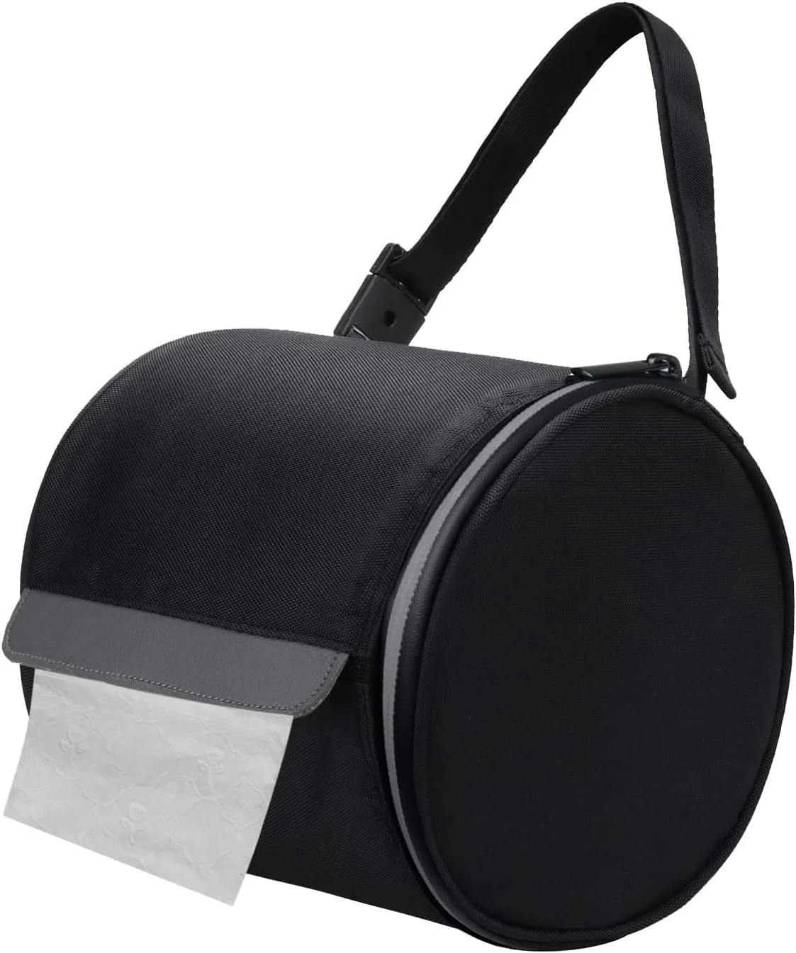 kakaforsa Hanging Toilet Paper Holder Waterproof Tissue Holder Cat Proof Roll Paper Case Cover Portable and Foldable Roll Storage Bag with Adjustable Strap for Wall Car Camping Tent Home Office Black