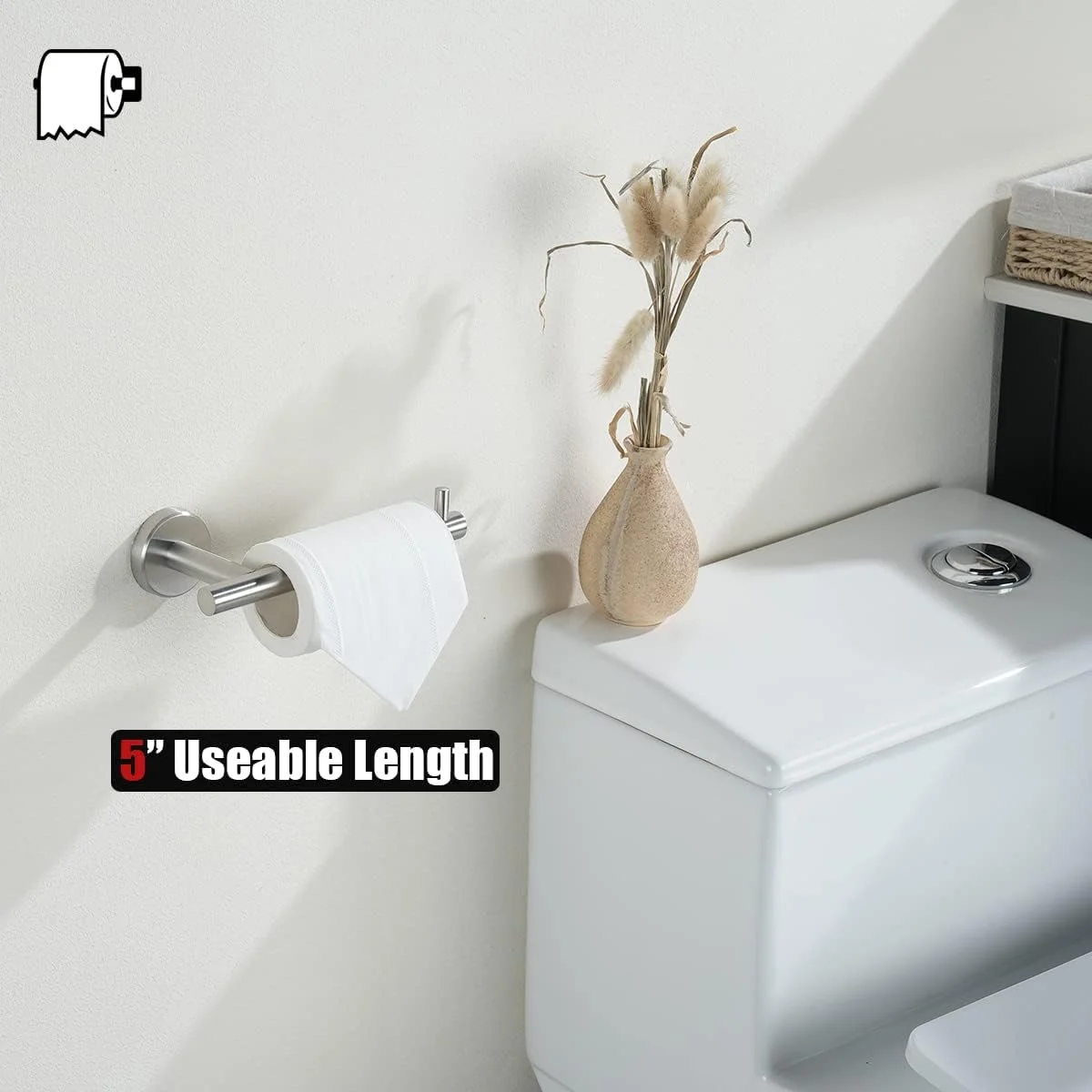 جا دستمال کاغذی توالت JQK، پخش کننده دستمال کاغذی استیل ضد زنگ 304، طول 5 اینچ، مناسب برای رول های بزرگ، نصب دیواری، نیکل برس خورده جا دستمال کاغذی توالت JQK، پخش کننده دستمال کاغذی استیل ضد زنگ 304، طول 5 اینچ، مناسب برای رول های بزرگ، نصب دیواری، نیکل برس خورده