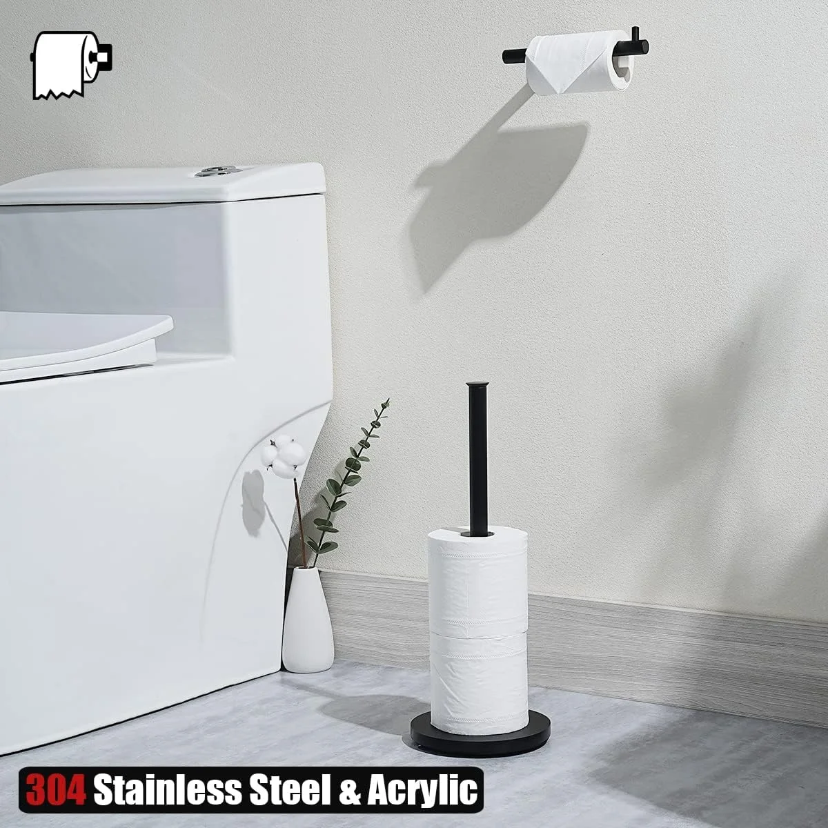 پایه نگهدارنده دستمال توالت JQK، مشکی مات، استیل ضد زنگ 304 ضخامت 0.8 میلی متر، جا دستمال کاغذی با ظرفیت 3 رول برای حمام، مدل TPS180-PB