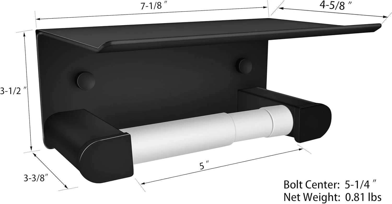 جا دستمال کاغذی توالت D&Joy، مشکی مات، چسبی یا پیچ دار، نگهدارنده دستمال کاغذی دیواری با قفسه، نگهدارنده رول توالت آلومینیومی با غلتک فنری برای آشپزخانه حمام