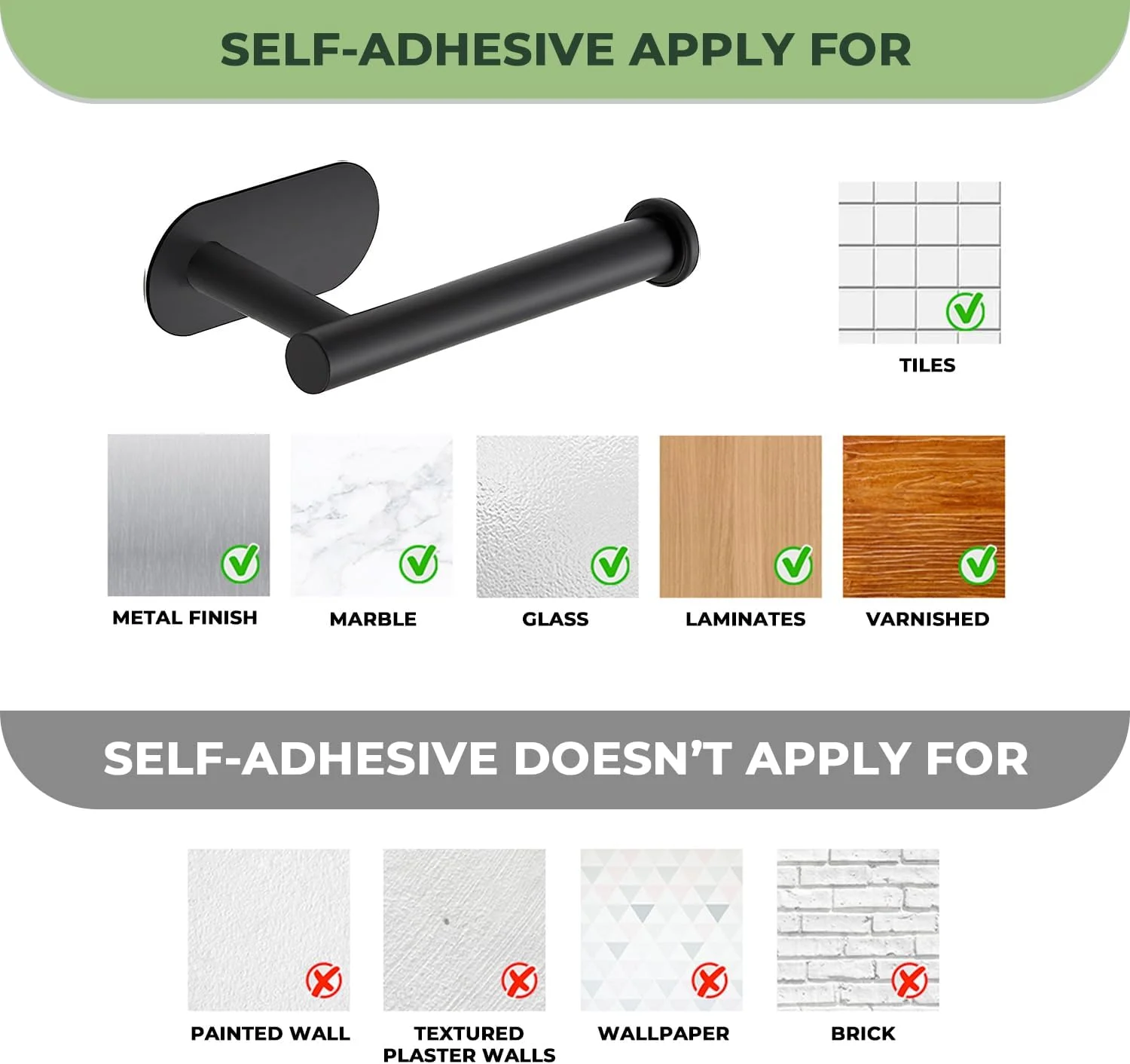 جا دستمال کاغذی رولی چسبی JOY DECOR، بسته 1 عددی - مشکی مات، استیل ضد زنگ SUS304، ضد زنگ، بدون نیاز به سوراخ کاری، مناسب برای نصب دیواری آشپزخانه و حمام