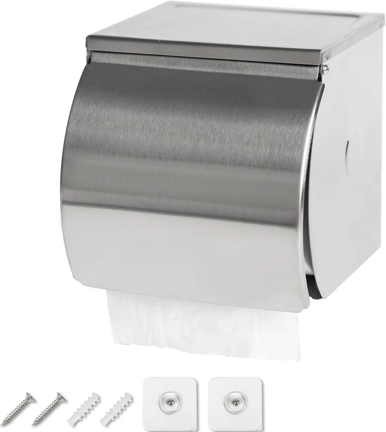 جا دستمال کاغذی رولی چسبی JIQILIHAI با محفظه نگهداری، ضد آب و ضد زنگ، مناسب دستشویی، نصب دیواری بدون نیاز به سوراخکاری، نقره ای