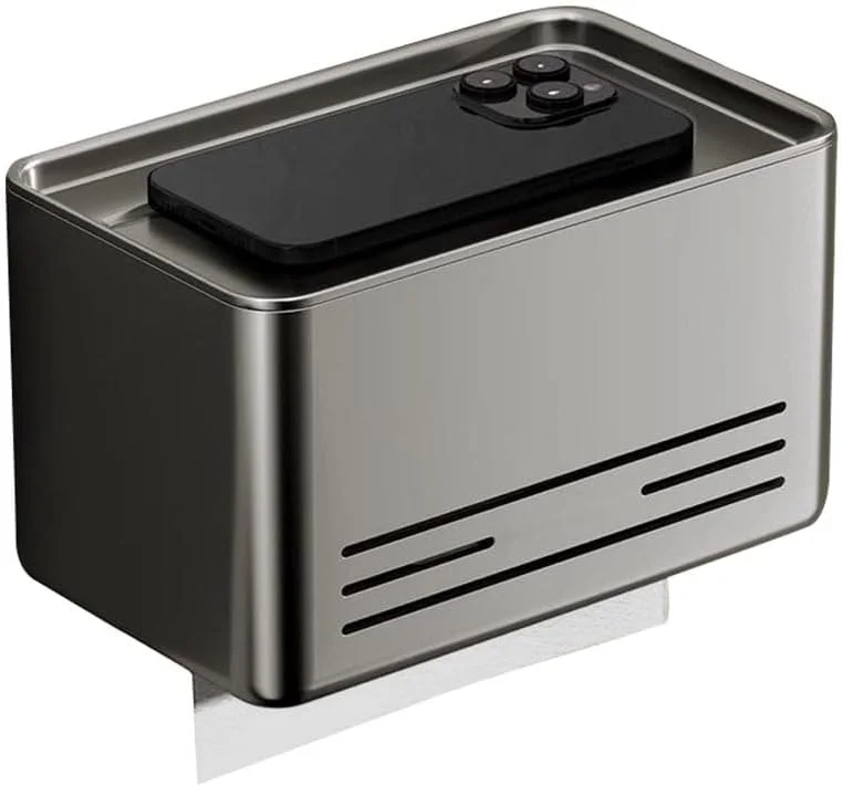 جا دستمال کاغذی دیواری او-جی ای وای یو مناسب دستشویی - جعبه دستمال کاغذی چند منظوره ضد آب برای رول و دستمال کاغذی جعبه ای با سینی جداشدنی و طراحی پنجره دید (خاکستری)