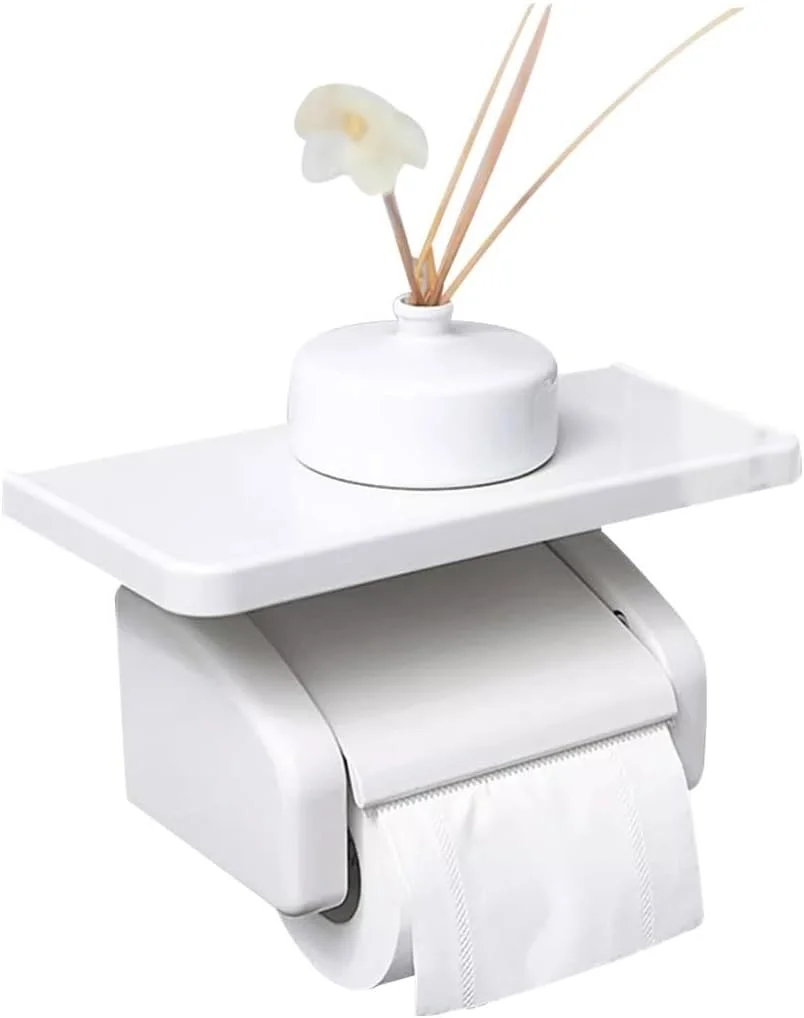 جا دستمال کاغذی توالت سفید ژاپنی، جا دستمال کاغذی توالت با محفظه نگهداری، جا کاغذی رولی کاربردی هتلی، پخش کننده دستمال کاغذی توالت چسبی، طراحی بدون نیاز به سوراخ کاری