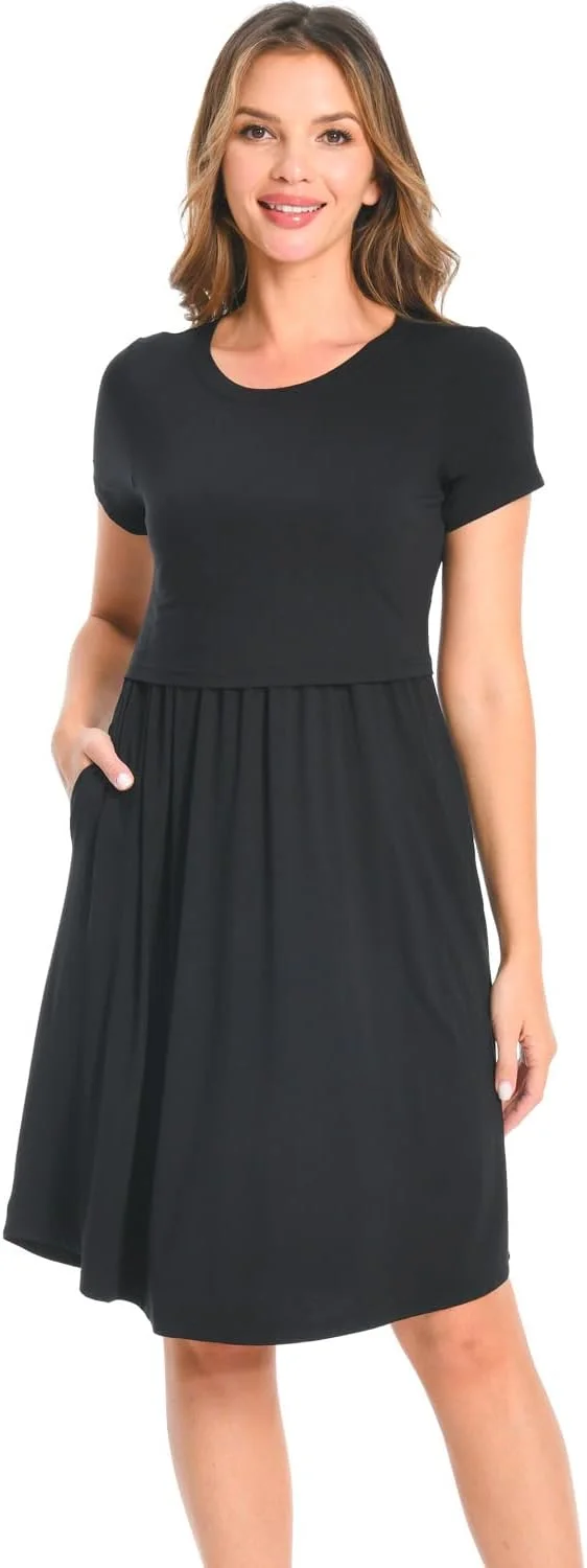 DDLUYY لباس بارداری آستین کوتاه زنانه، لباس شیردهی با جیب