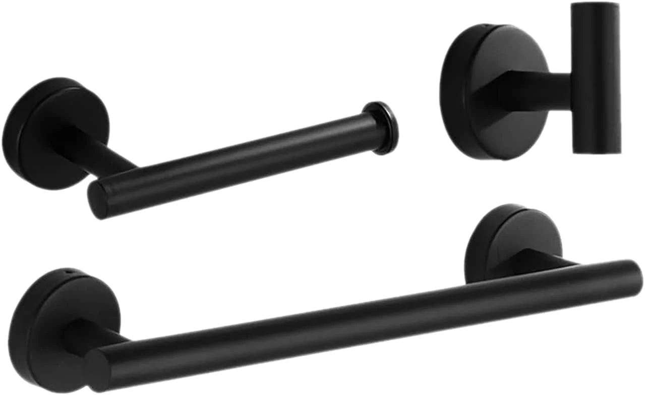 ست میله حوله، جا دستمال توالت و قلاب ایرووامی 3 تکه، استیل ضد زنگ، نصب دیواری با دریل