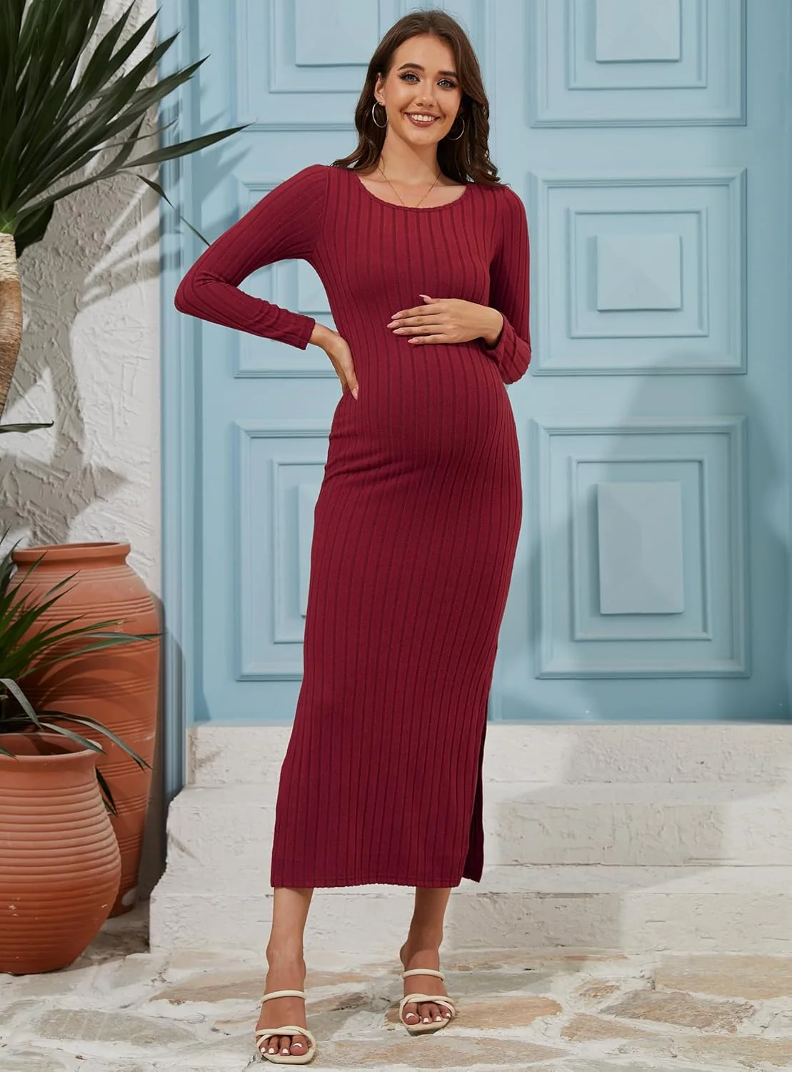 لباس بارداری زنانه guruixu، بافتنی دنده ای، آستین بلند، ماکسی بادیکان، لباس های بارداری لباس بارداری زنانه guruixu، بافتنی دنده ای، آستین بلند، ماکسی بادیکان، لباس های بارداری