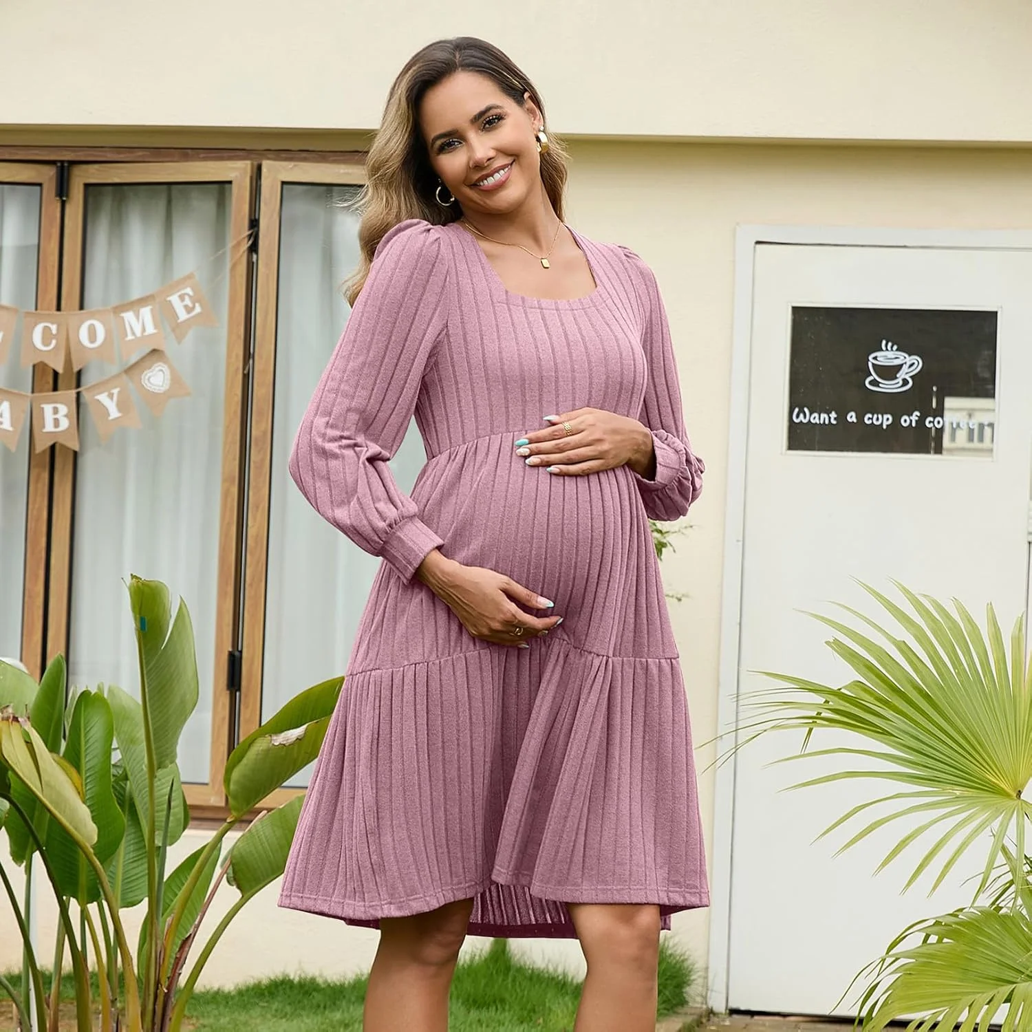 لباس بارداری بافتنی زنانه GINKANA، یقه مربعی، آستین بلند، پاییزه، غیر رسمی، مدل عروسکی، دارای جیب لباس بارداری بافتنی زنانه GINKANA، یقه مربعی، آستین بلند، پاییزه، غیر رسمی، مدل عروسکی، دارای جیب