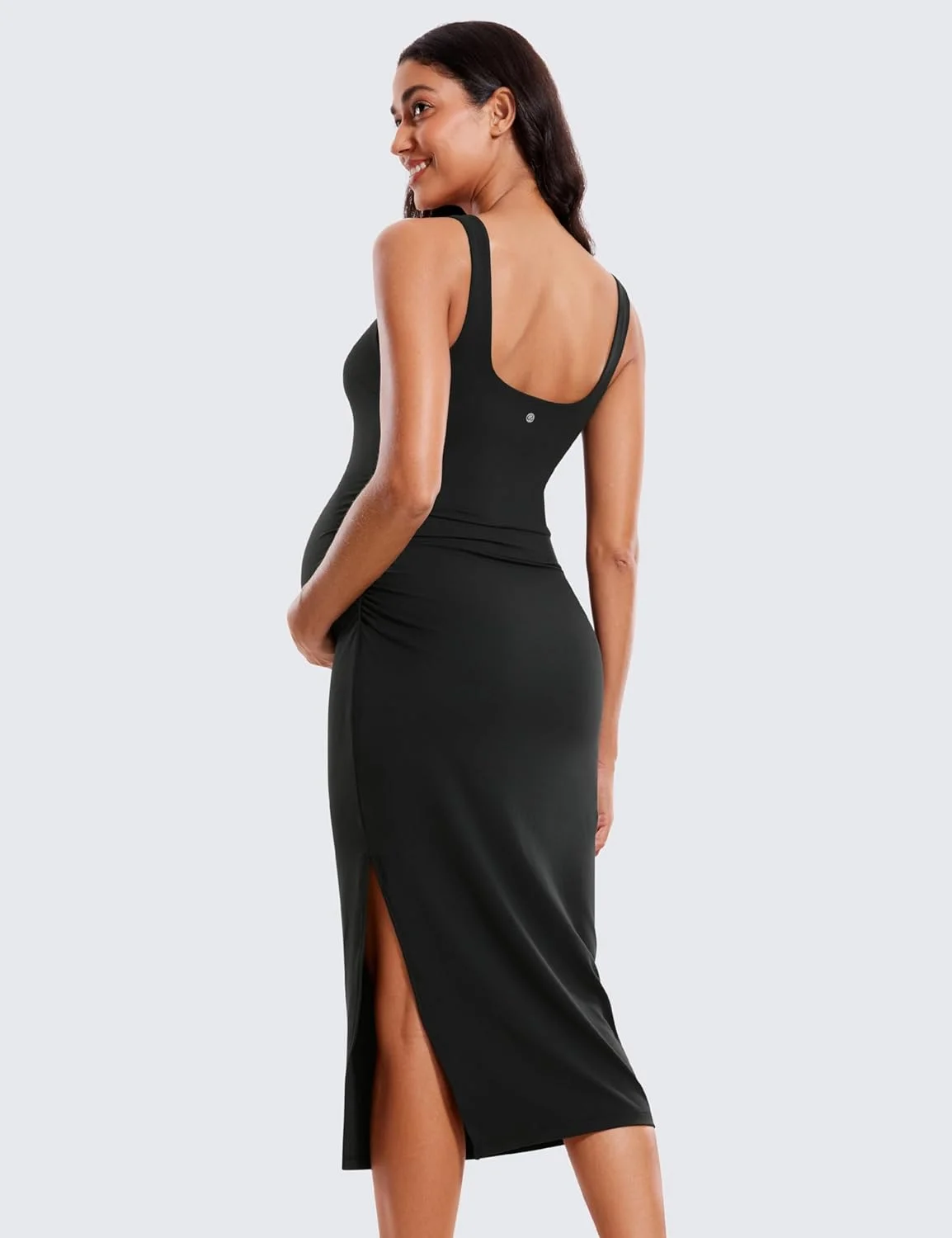 لباس بارداری بدون آستین زنانه CRZ YOGA Butterluxe، چاک دار، مدل چین دار، یقه مربعی، جذب و مناسب مهمانی تعیین جنسیت