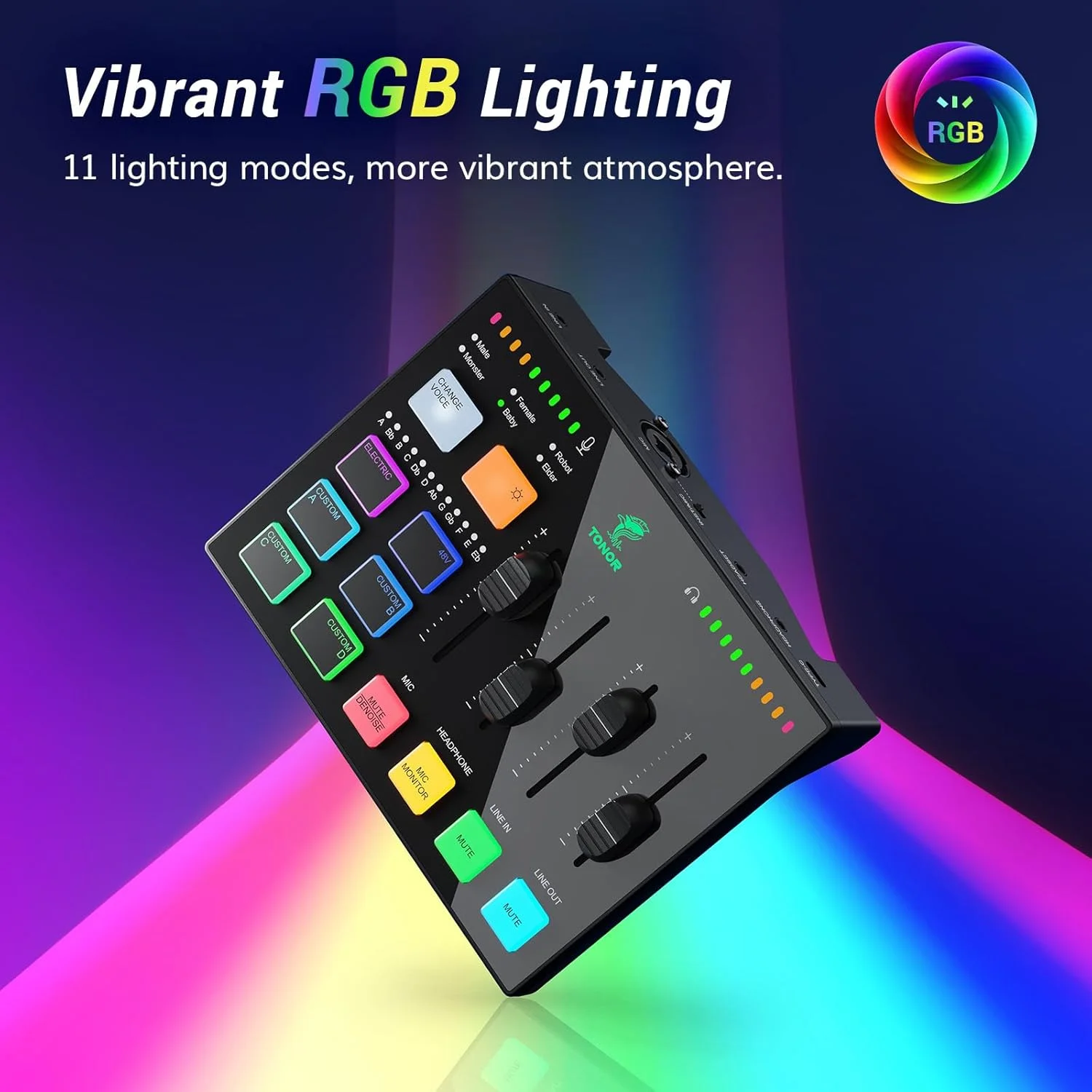 کارت صدای گیمینگ TONOR مدل TX310، میکسر صوتی RGB با پری امپ حرفه ای، کانال های 6.5 میلی متری و XLR، پشتیبانی از ورودی ساز، کنترل های مستقل صدا، مناسب برای بازی، پخش زنده و تولید محتوا کارت صدای گیمینگ TONOR مدل TX310، میکسر صوتی RGB با پری امپ حرفه ای، کانال های 6.5 میلی متری و XLR، پشتیبانی از ورودی ساز، کنترل های مستقل صدا، مناسب برای بازی، پخش زنده و تولید محتوا
