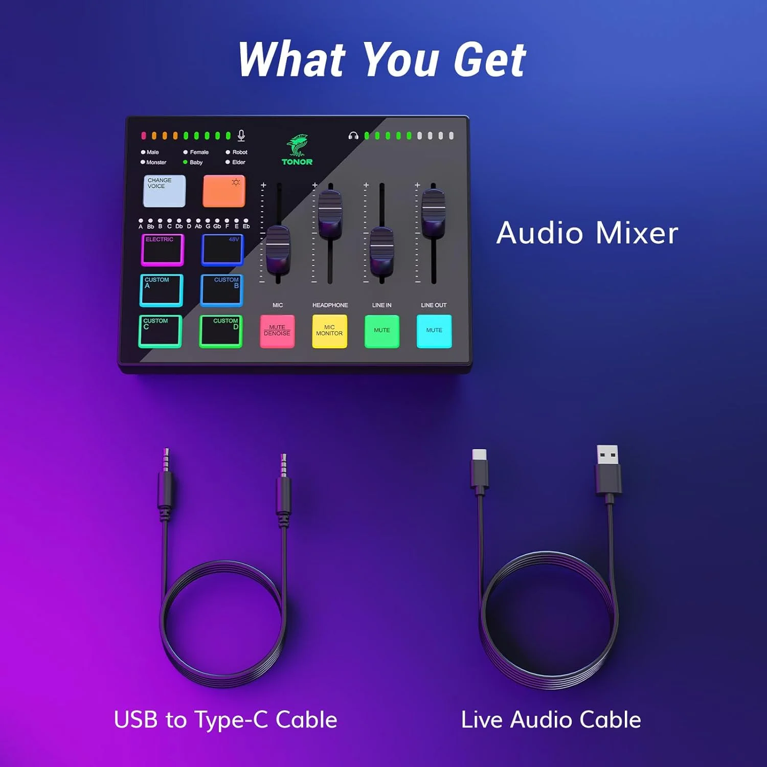 کارت صدای گیمینگ TONOR مدل TX310، میکسر صوتی RGB با پری امپ حرفه ای، کانال های 6.5 میلی متری و XLR، پشتیبانی از ورودی ساز، کنترل های مستقل صدا، مناسب برای بازی، پخش زنده و تولید محتوا کارت صدای گیمینگ TONOR مدل TX310، میکسر صوتی RGB با پری امپ حرفه ای، کانال های 6.5 میلی متری و XLR، پشتیبانی از ورودی ساز، کنترل های مستقل صدا، مناسب برای بازی، پخش زنده و تولید محتوا