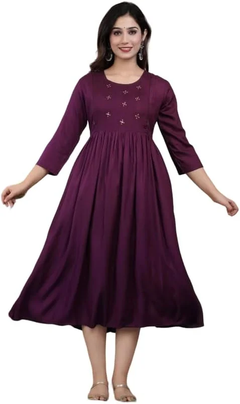 کرتی بارداری و شیردهی زنانه ATTiREZiLLA مدل Anarkali ریون با گلدوزی