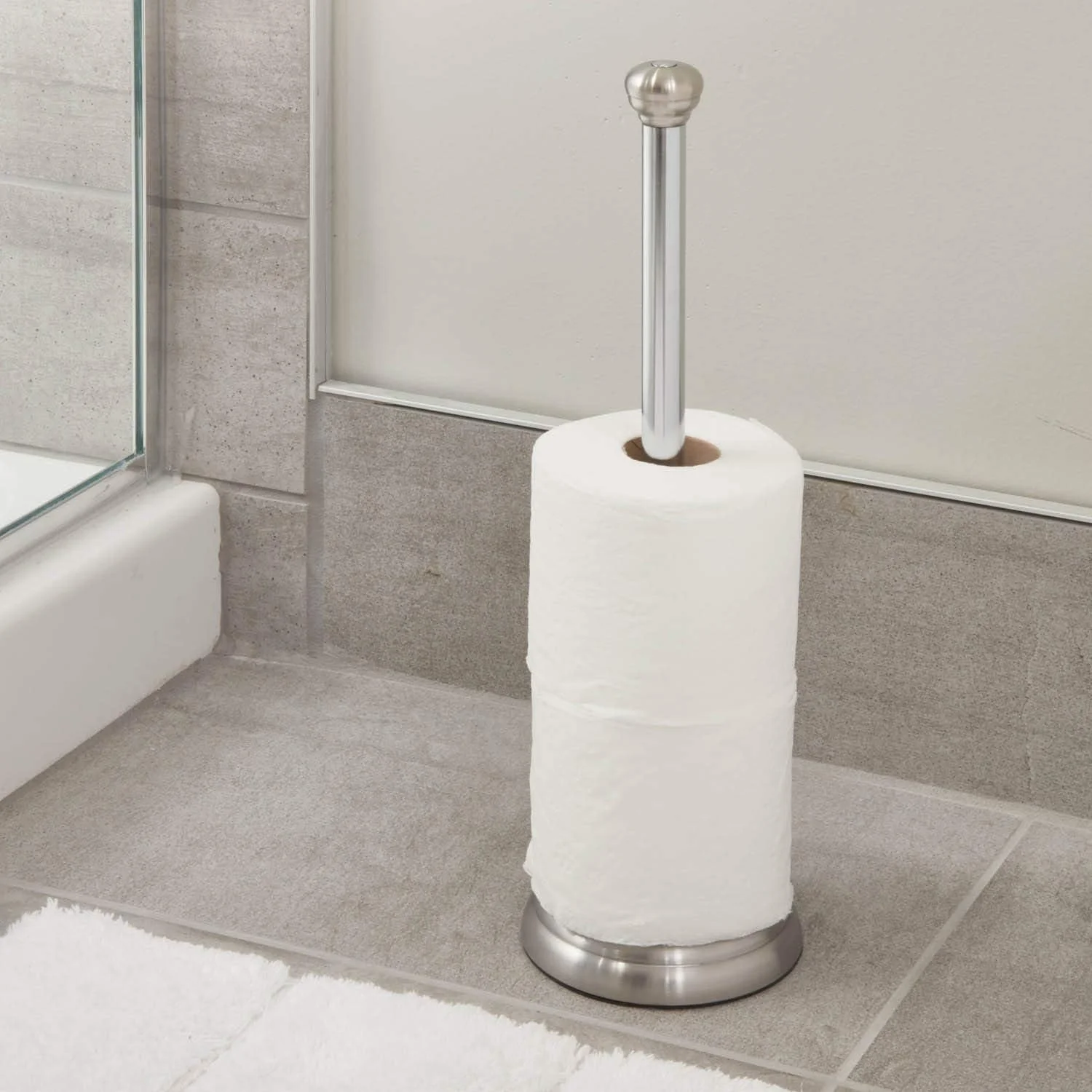 نگهدارنده رول توالت ایستاده فلزی آیدیزاین یورک، نگهدارنده کاغذ توالت، ساخته شده از فولاد ضد زنگ، ذخیره سازی کاغذ توالت، نقره ای