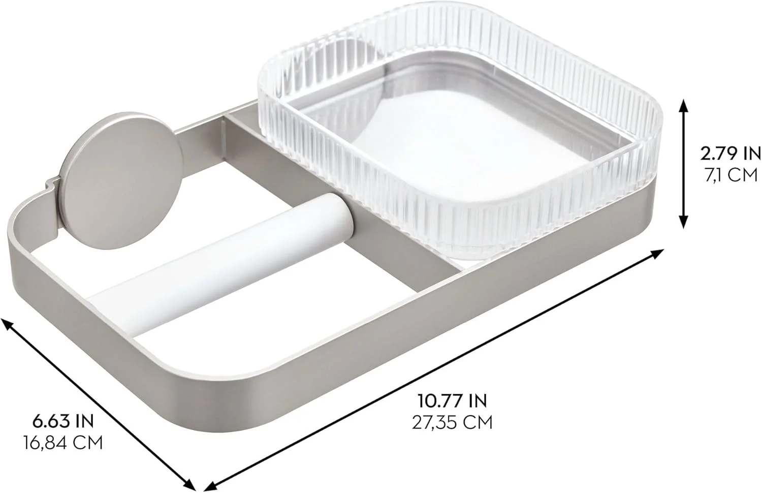 جا دستمال توالت دیواری iDesign با سینی - Elemental Fusion - شفاف/خاکستری ساتن جا دستمال توالت دیواری iDesign با سینی - Elemental Fusion - شفاف/خاکستری ساتن