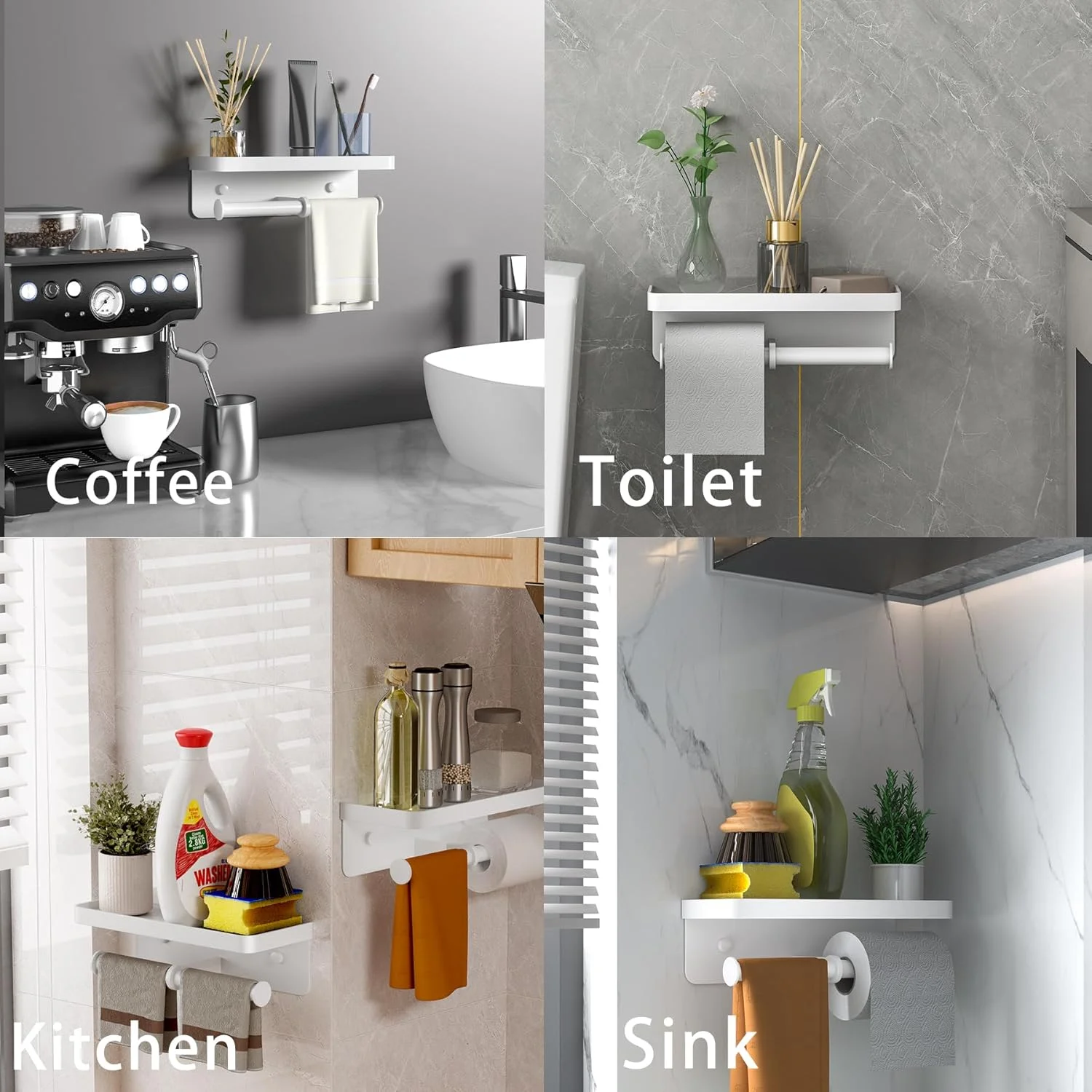 جا دستمال کاغذی دو قلو iMonse با قفسه، نگهدارنده حوله کاغذی دیواری، جا رولی دستمال کاغذی برای حمام، آشپزخانه، RV، جا رولی دستمال کاغذی دو قلو سفید با چسب و پیچ