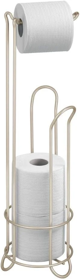 جا دستمال توالت ایستاده فلزی iDesign Classico، سازمان دهنده جمع و جور برای حمام، ظرفیت 4 رول دستمال کاغذی، نقره ای ساتن