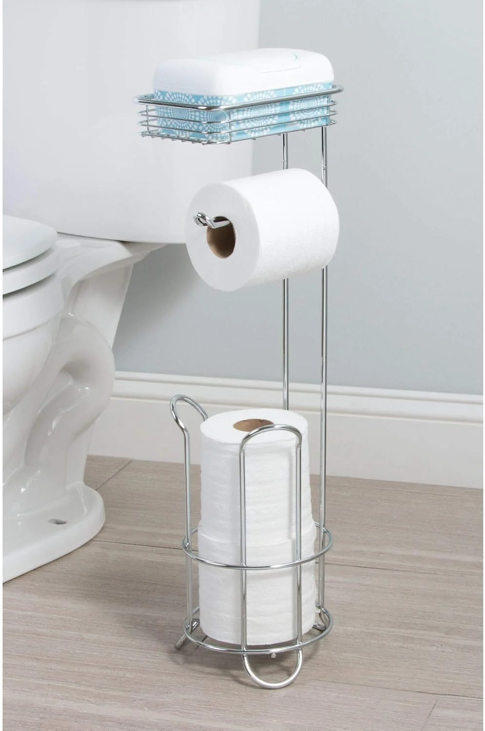 جا دستمال کاغذی ایستاده iDesign Classico با قفسه برای حمام - کروم