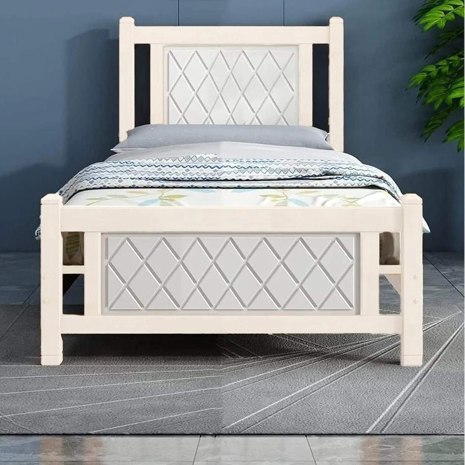 تخت خواب چوبی راحت کارناک هوم بروکلین، تخت خواب مدرن قوی و مستحکم (تک نفره 90x190 سانتی متر، سفید)