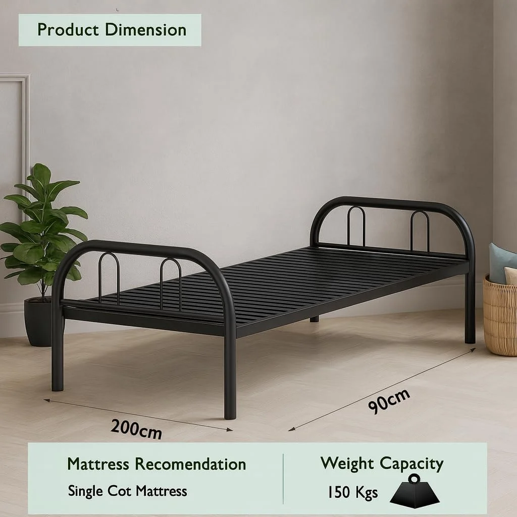 تخت خواب یک نفره فلزی کارناک به همراه تشک | فریم تخت فلزی مقاوم | سایز یک نفره مدرن | طراحی بادوام و کم جا برای مبلمان اتاق خواب یا اتاق نشیمن تخت خواب یک نفره فلزی کارناک به همراه تشک | فریم تخت فلزی مقاوم | سایز یک نفره مدرن | طراحی بادوام و کم جا برای مبلمان اتاق خواب یا اتاق نشیمن