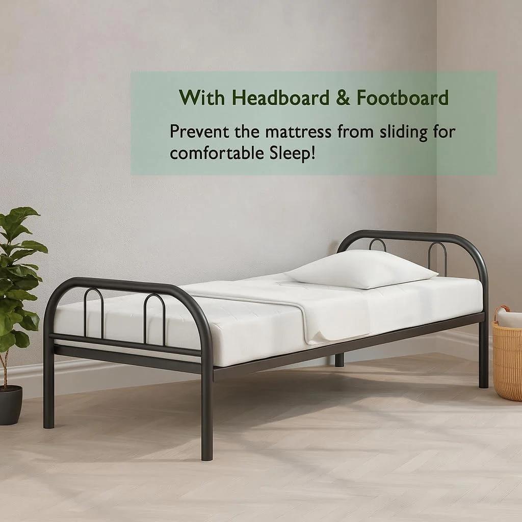 تخت خواب یک نفره فلزی کارناک به همراه تشک | فریم تخت فلزی مقاوم | سایز یک نفره مدرن | طراحی بادوام و کم جا برای مبلمان اتاق خواب یا اتاق نشیمن تخت خواب یک نفره فلزی کارناک به همراه تشک | فریم تخت فلزی مقاوم | سایز یک نفره مدرن | طراحی بادوام و کم جا برای مبلمان اتاق خواب یا اتاق نشیمن