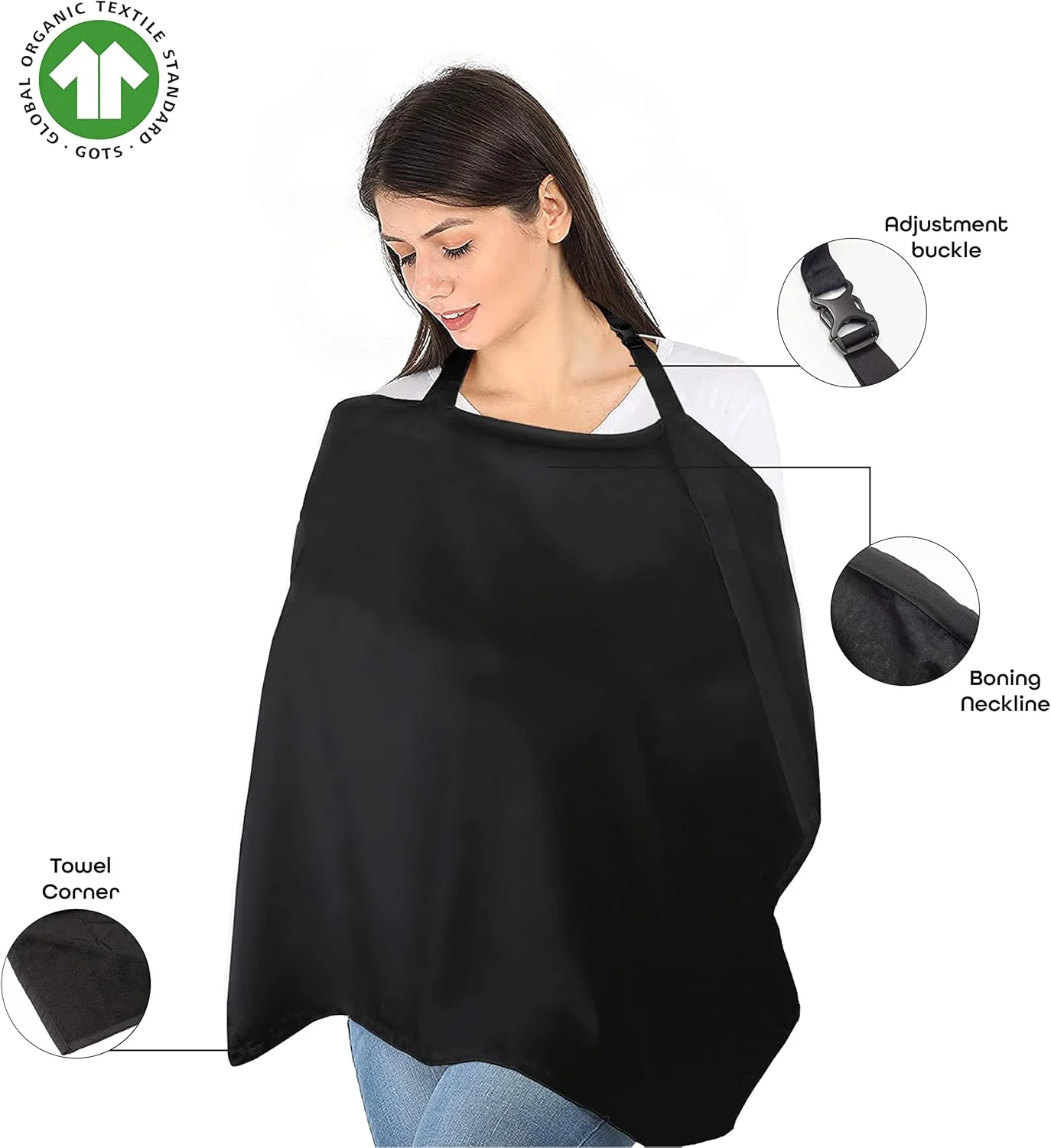 روپوش شیردهی ارگانیک برند مون برای مادران - لوازم جانبی راحت شیردهی - لباس بارداری - دوام - لباس ضروری شیردهی - مشکی