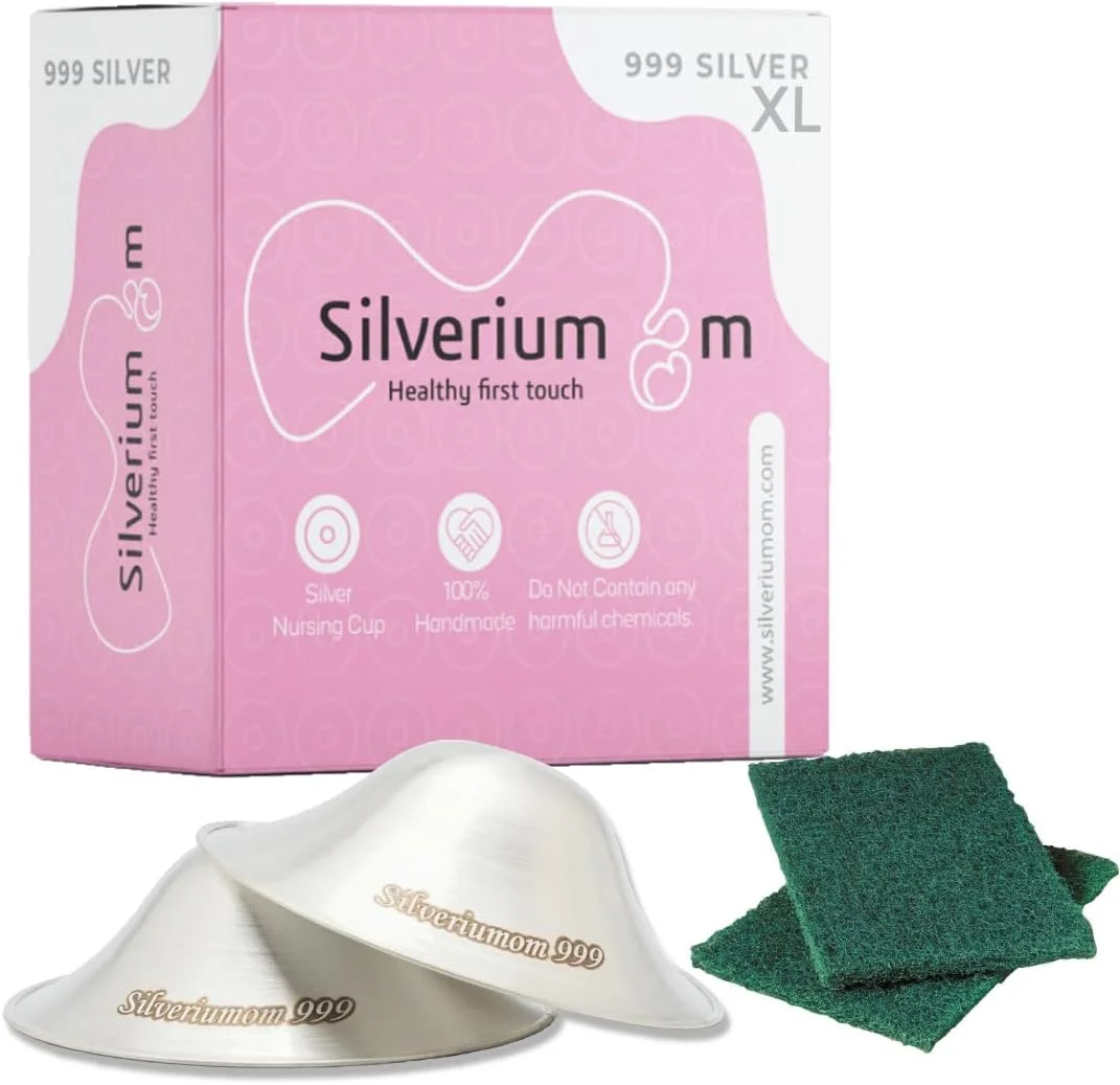 کاپ های نقره ای شیردهی اورجینال Silveriumom سایز XL، محافظ سینه برای شیردهی نوزاد، نقره خالص 999 و روکش سینه دست ساز برای شیردهی