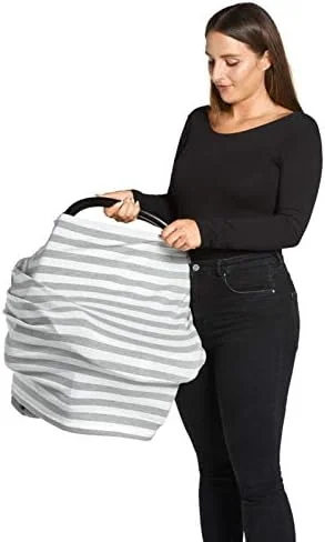 روپوش شیردهی 4 در 1 Yumakids / شال شیردهی، محافظ سبد خرید، روکش صندلی کودک، ایده آل برای بیرون از منزل، شامل کیف نگهداری (خاکستری) - دارای گواهینامه Oeko-Tex®