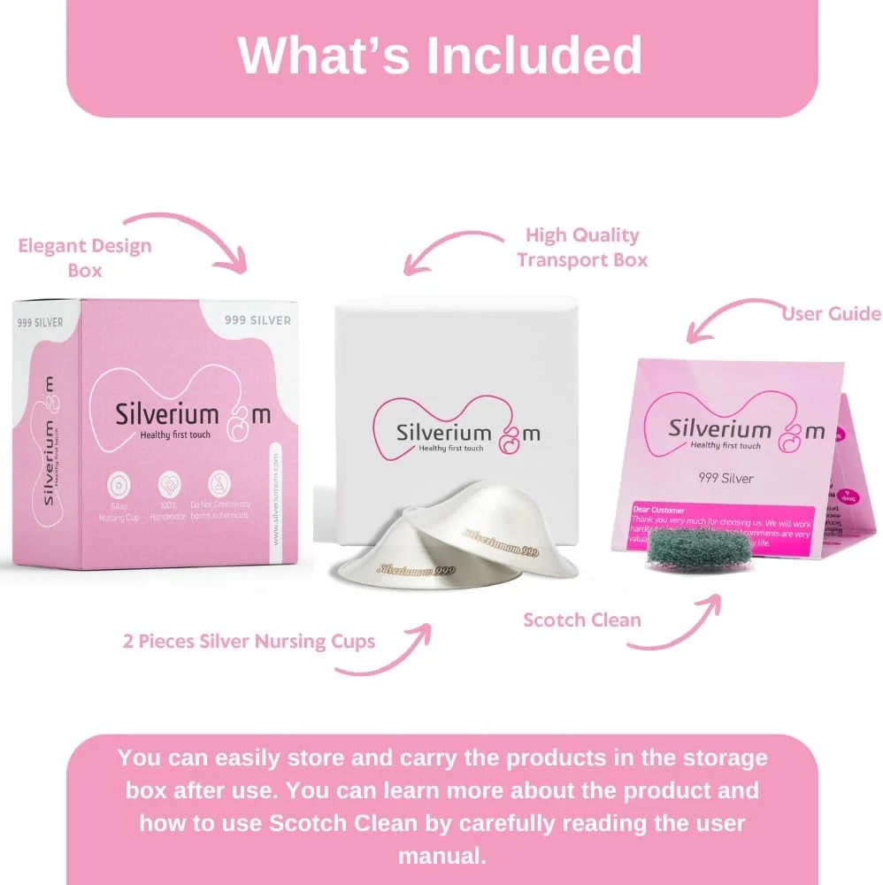 کاپ های نقره ای شیردهی اورجینال Silveriumom سایز XL، محافظ سینه برای شیردهی نوزاد، نقره خالص 999 و روکش سینه دست ساز برای شیردهی