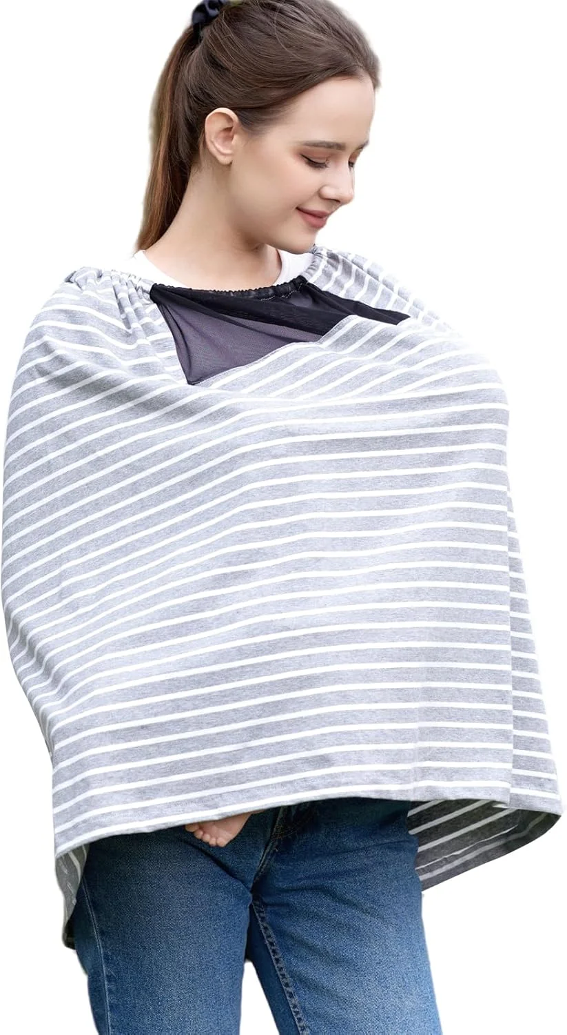 روپوش شیردهی زدولمی با توری شفاف و بند قابل تنظیم، پیش بند تنفسی، روپوش چند منظوره برای کالسکه و صندلی ماشین (خاکستری)