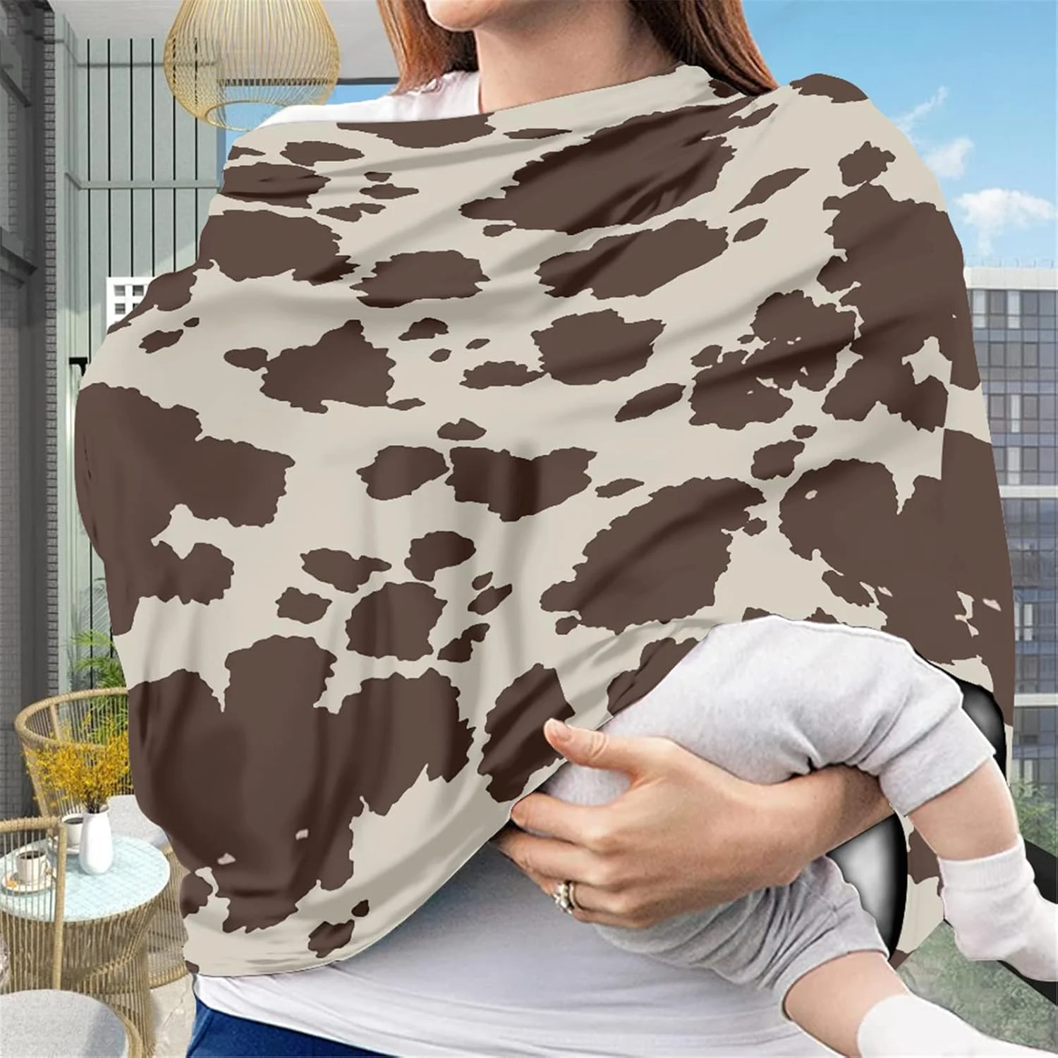 روکش شیردهی طرح گاو قهوه ای Wanyint، روکش سایبان صندلی ماشین، طرح خز حیوانی دوست داشتنی، روکش صندلی ماشین برای نوزادان دختر و پسر، روکش شیردهی قابل تنفس برای دختران و پسران