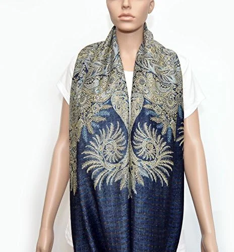 Totmizby Nursing Cover - Nursing Scarf - Nursing Infinity Scarf - Breastfeeding Cover (Navy Blue with Floral Golden Beige Pattern)