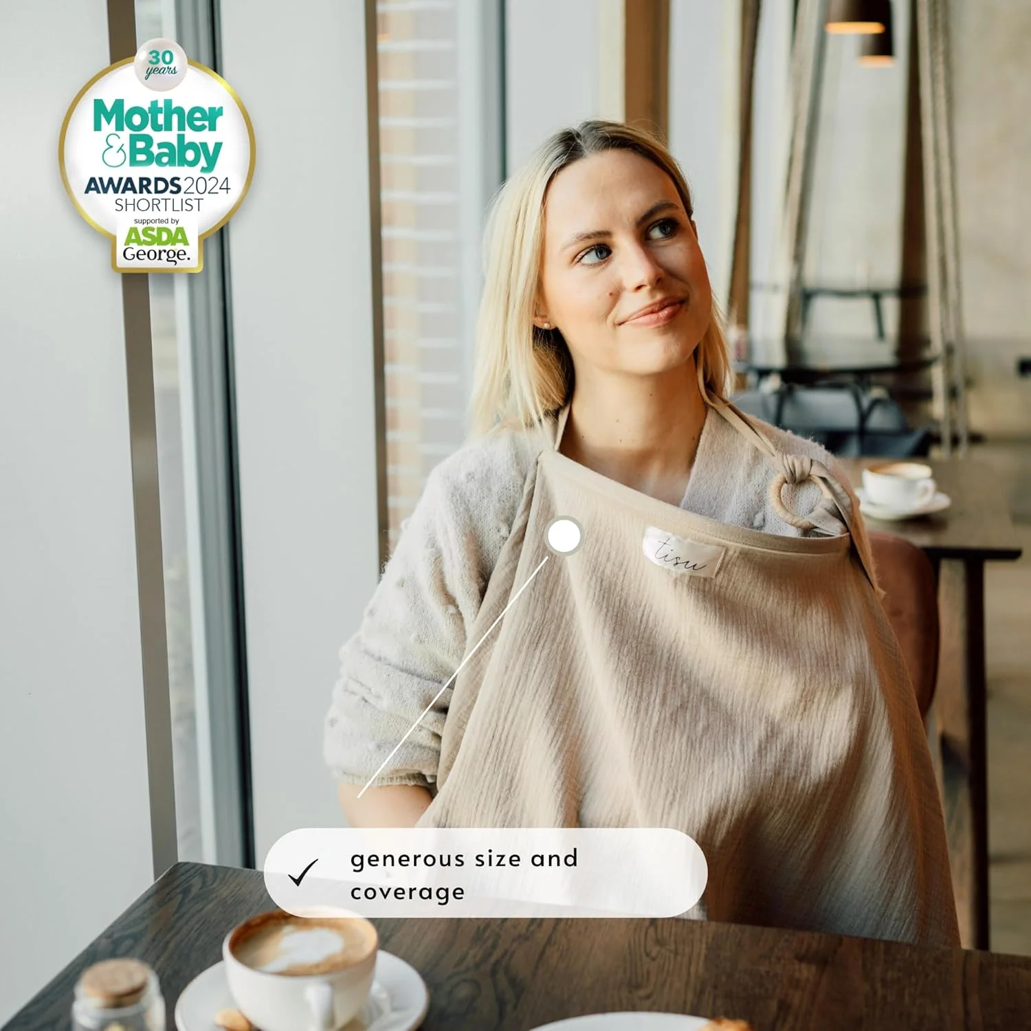 روپوش شیردهی TISU برای شیردهی و دوشیدن نوزاد | روکش چند منظوره صندلی ماشین و کالسکه | پنبه موسلین نرم و تنفسی | پیش بند و شال شیردهی (بژ جو دوسر (خنثی))