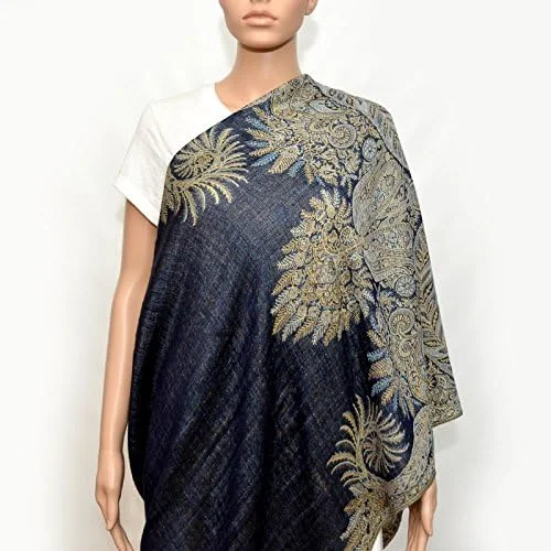 Totmizby Nursing Cover - Nursing Scarf - Nursing Infinity Scarf - Breastfeeding Cover (Navy Blue with Floral Golden Beige Pattern)