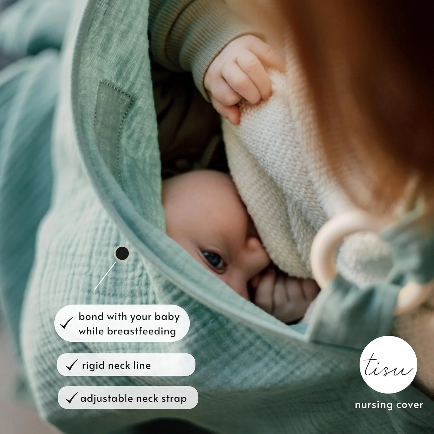 روپوش شیردهی TISU برای نوزاد | پوشش چند منظوره صندلی ماشین و کالسکه | پنبه موسلین نرم و تنفس پذیر | پیش بند و شال شیردهی (سبز مریم گلی (خنثی))