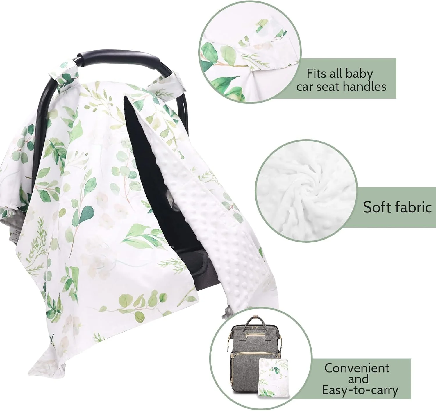 روکش صندلی ماشین کودک تانوفار، سایبان صندلی ماشین نوزاد با طرح برگ سبز و دریچه دید، چند منظوره، روکش شیردهی مادر، پتوی نرم برای نوزاد