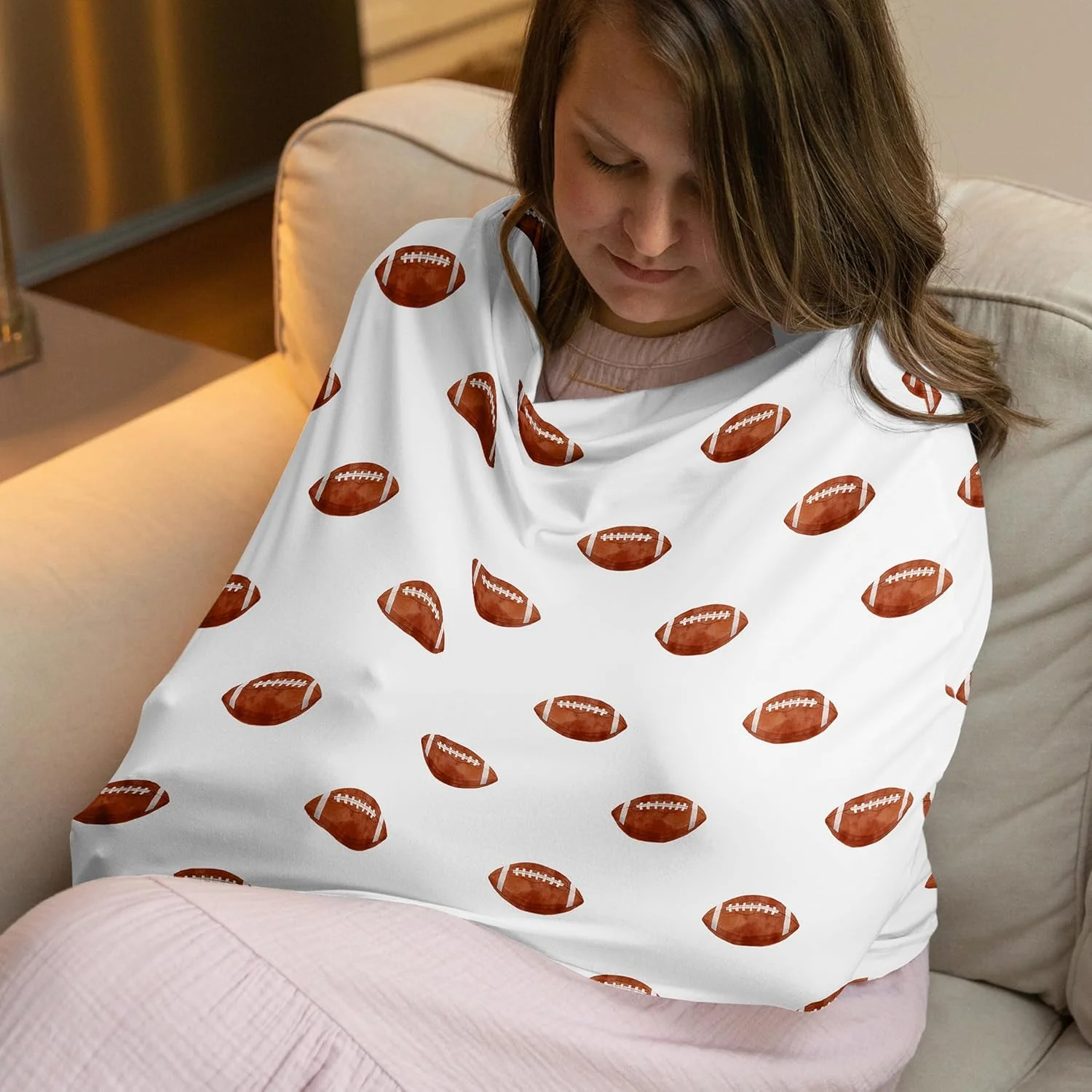 روکش صندلی ماشین کودک، شیردهی، صندلی غذا، سبد خرید و کالسکه طرح فوتبال قهوه ای سفید Sweet Jojo Designs، چند منظوره مناسب برای مجموعه با تم ورزشی