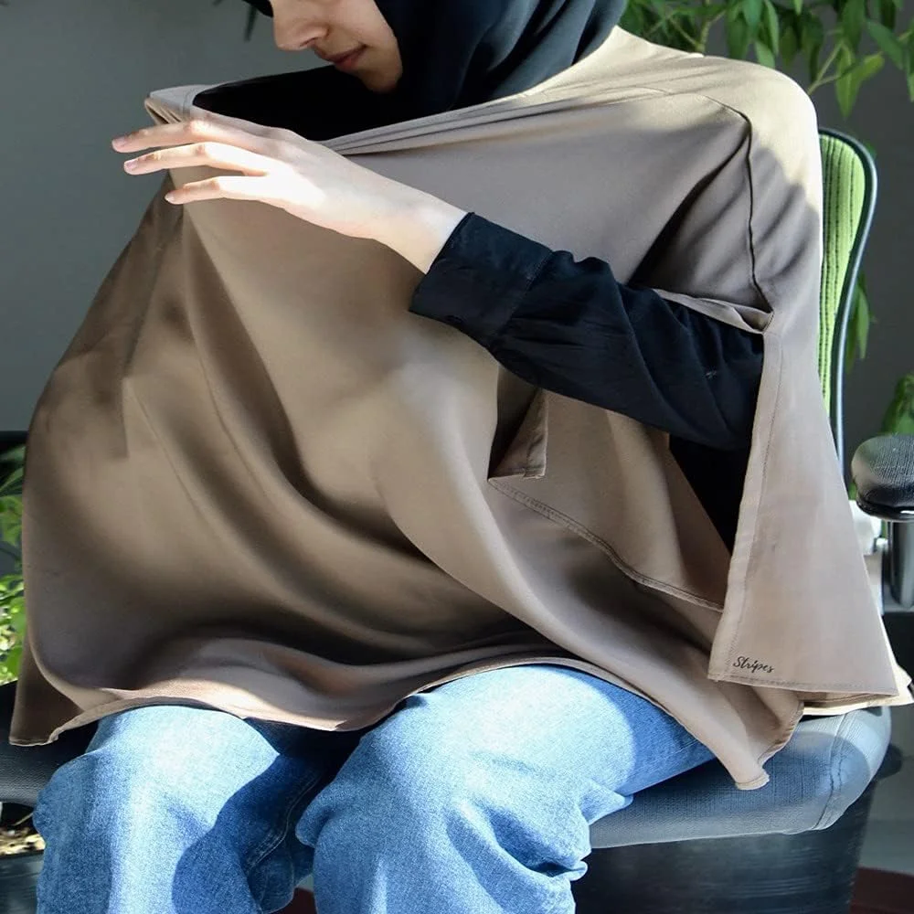 روپوش شیردهی نوزاد طرح راه راه، پانچو شیردهی برای مادران شیرده، قهوه ای
