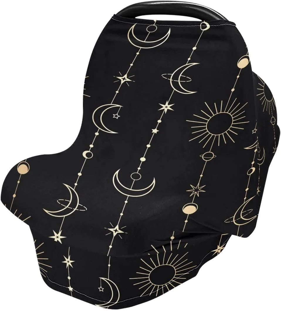 روپوش شیردهی SUABO طرح خورشید، ماه و ستاره، شال شیردهی، روکش صندلی ماشین کودک، روکش چند منظوره نرم، کشسان و تنفسی برای نوزادان، هدیه برای دختران و پسران